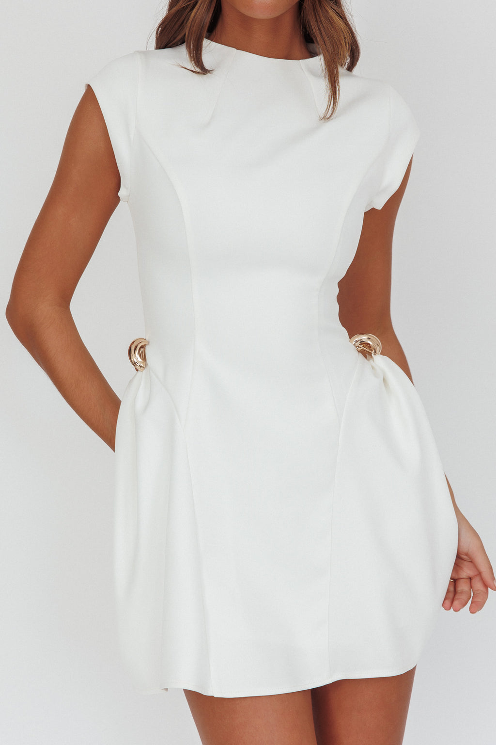 Girl Talks Cap Sleeve Puff Skirt Mini Dress Off White by Selfie Leslie