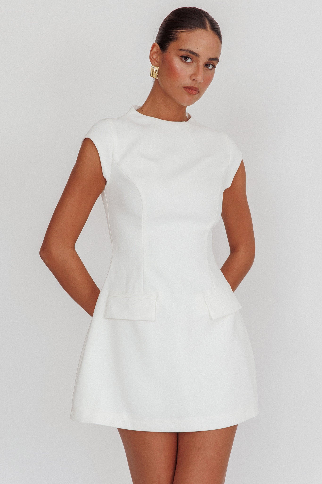 Shop the Aristos Cap Sleeve Mini Dress Off White