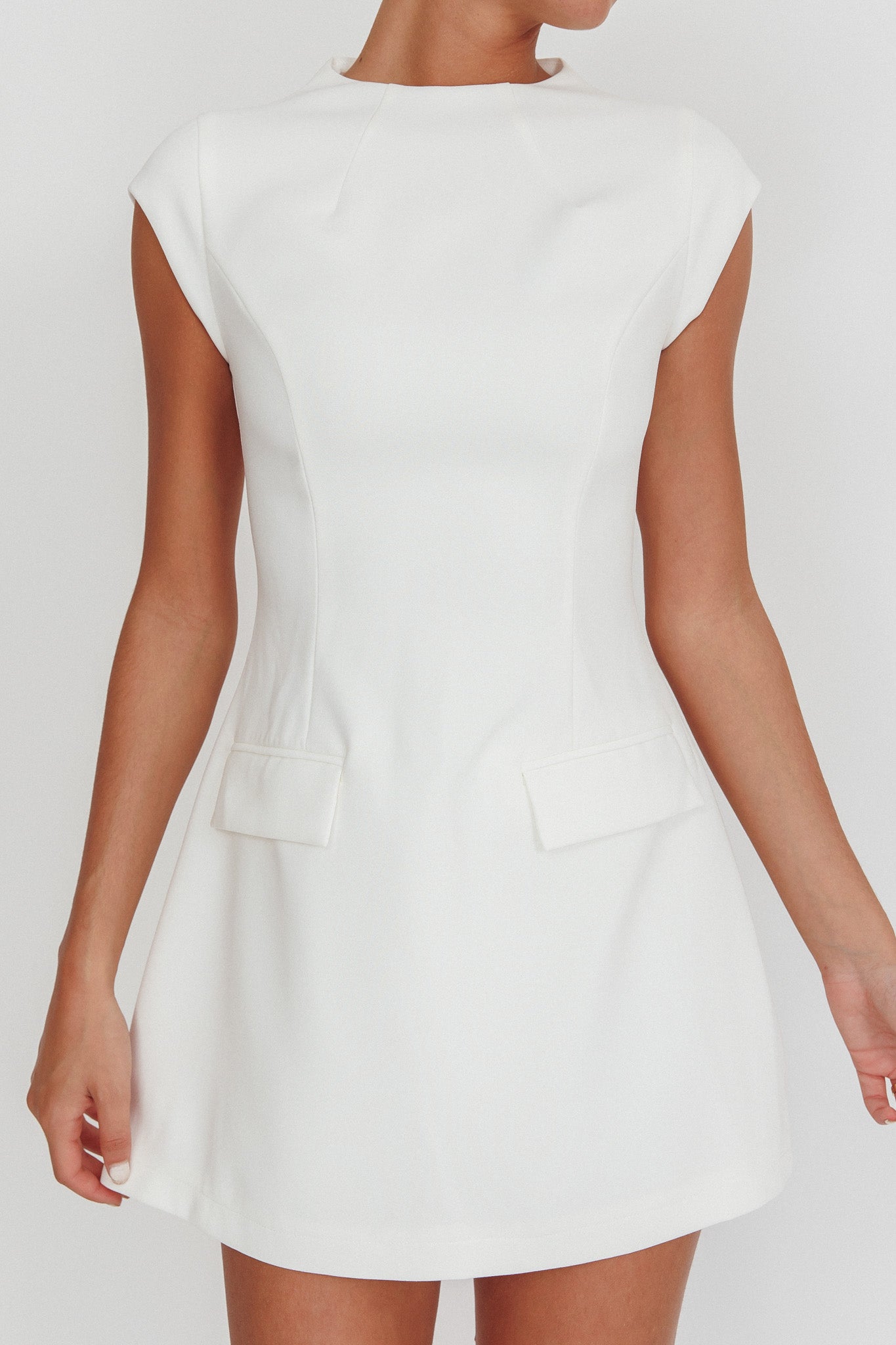Aristos Cap Sleeve Mini Dress White by Selfie Leslie