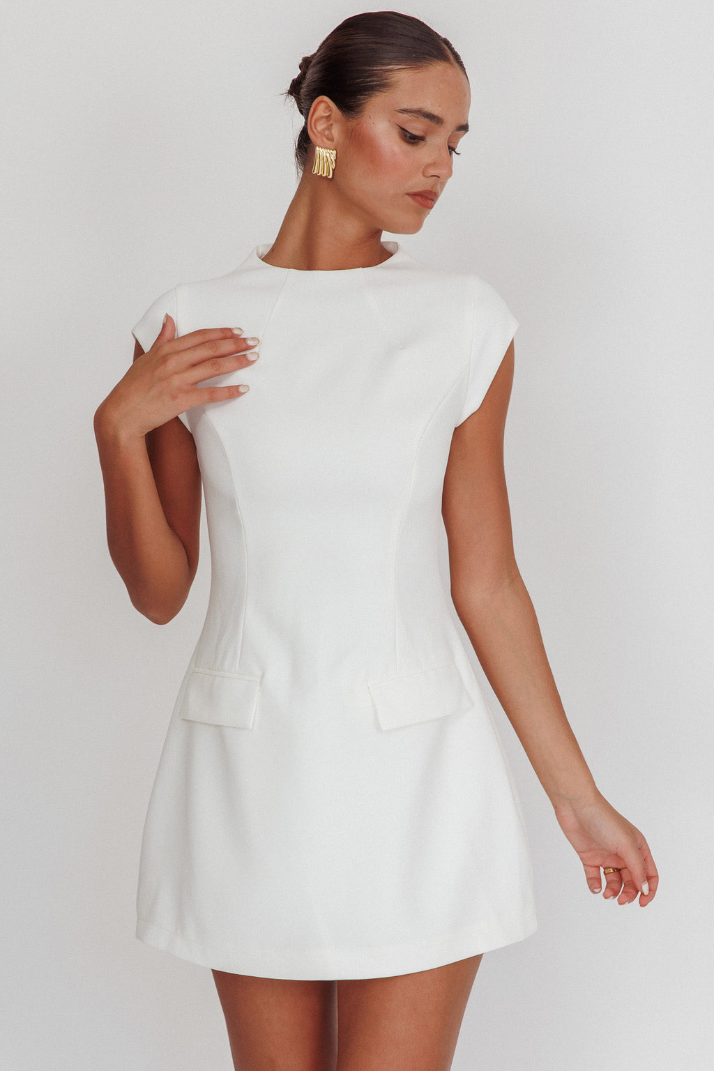 Aristos Cap Sleeve Mini Dress White by Selfie Leslie