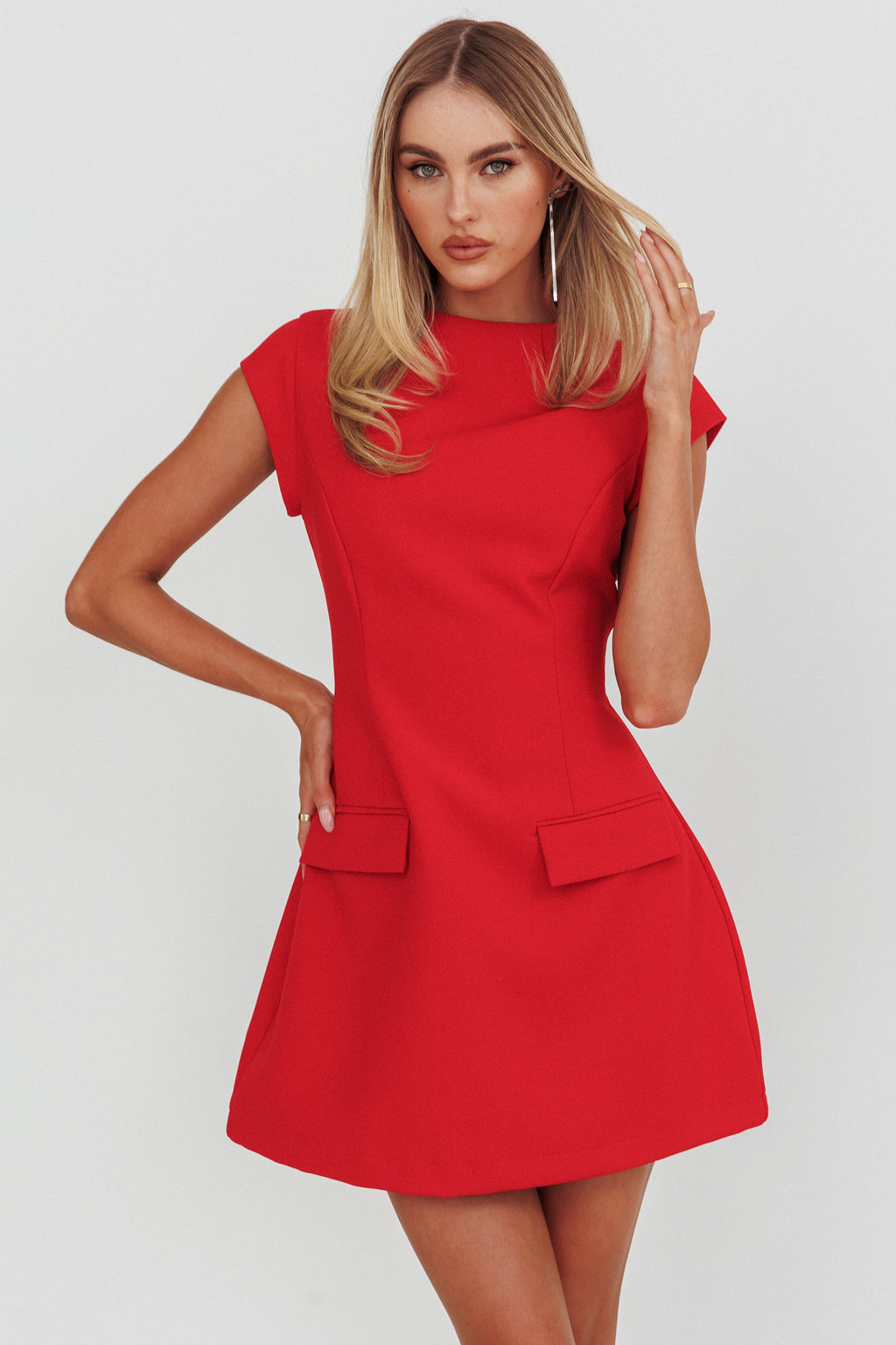 Aristos Cap Sleeve Mini Dress Red by Selfie Leslie