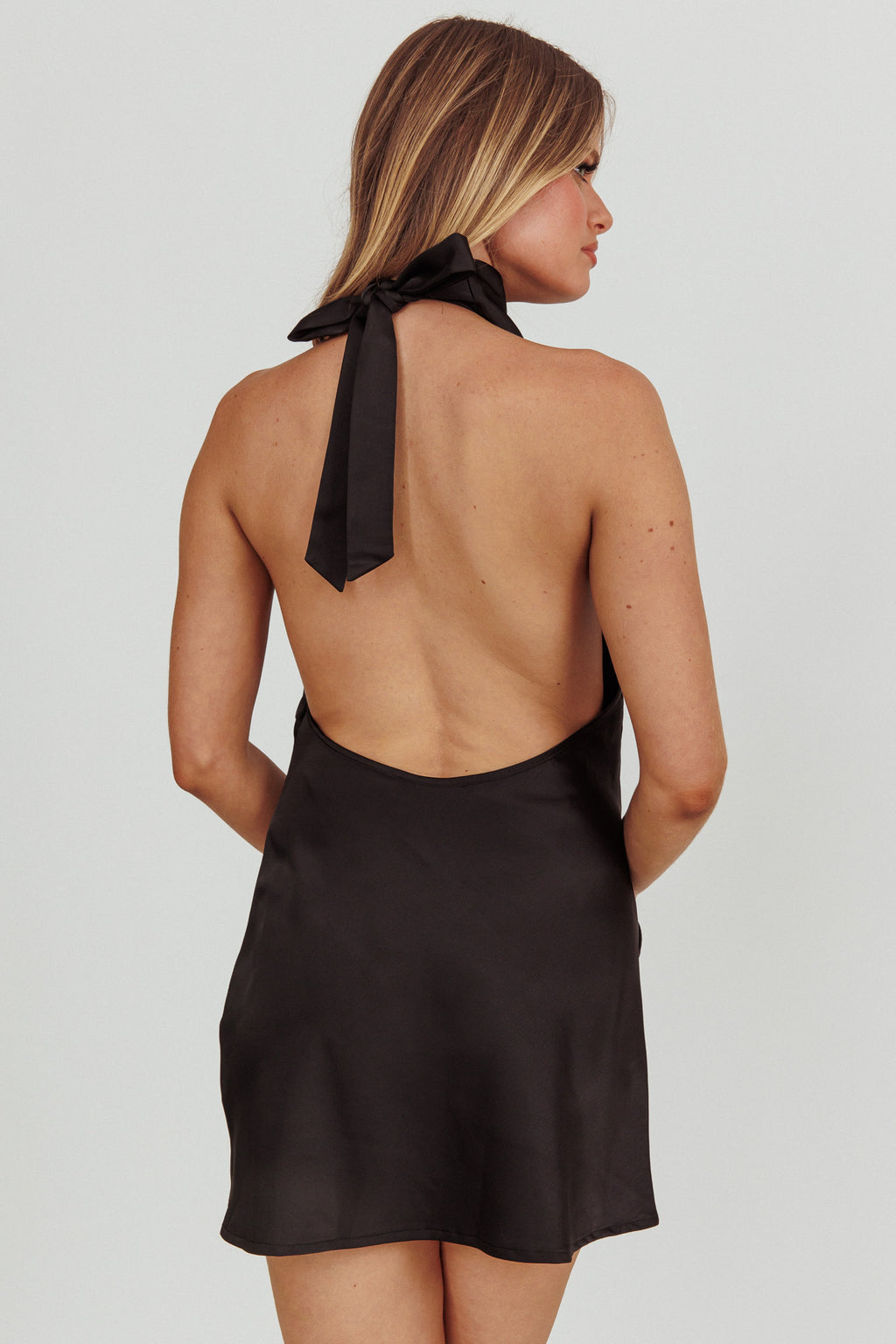 Lyons High Halter Neck Mini Dress Black by Selfie Leslie