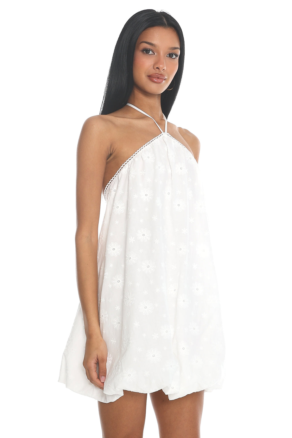 Sunshower Bubble Hem Halter Mini Dress White by Selfie Leslie
