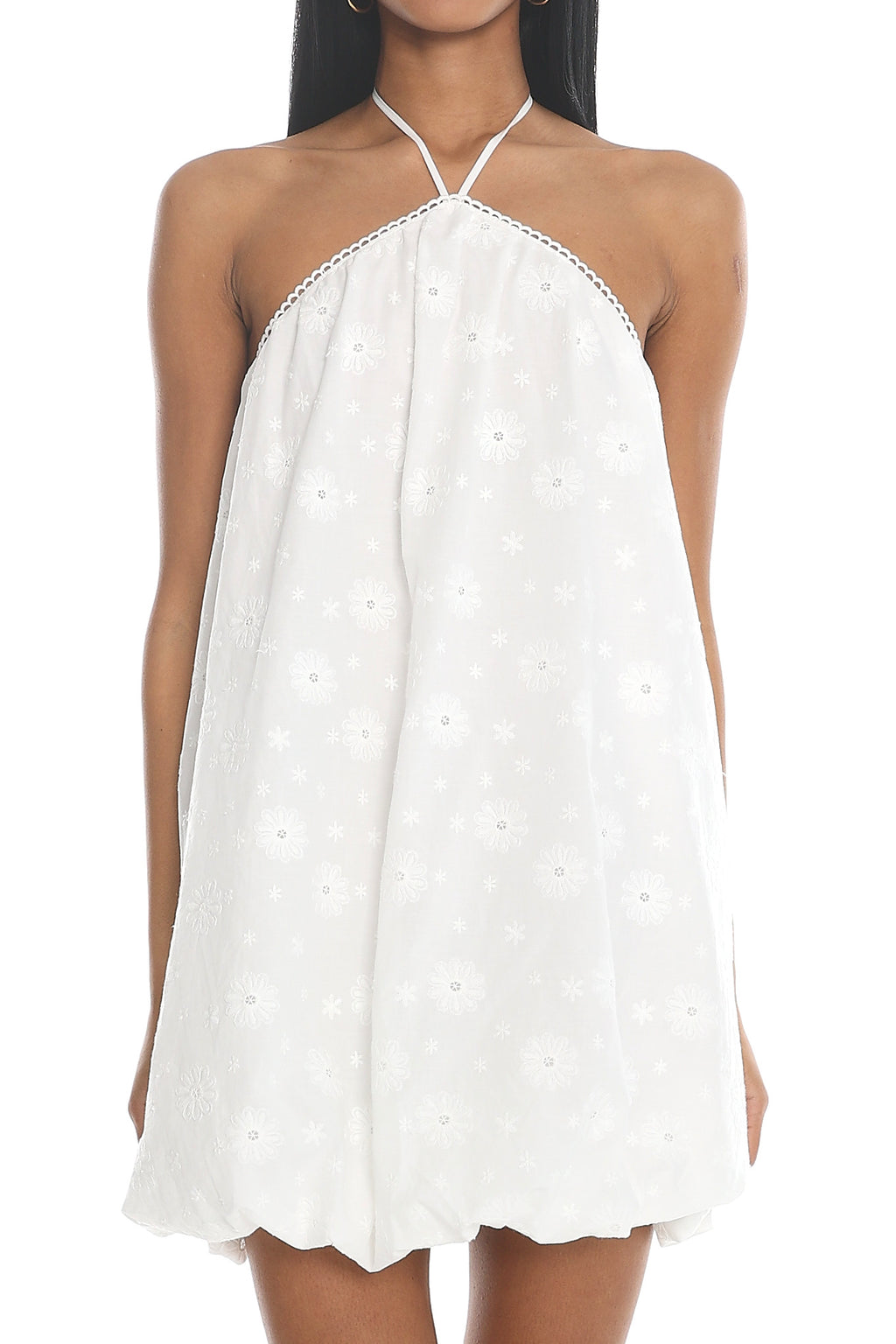 Sunshower Bubble Hem Halter Mini Dress White by Selfie Leslie