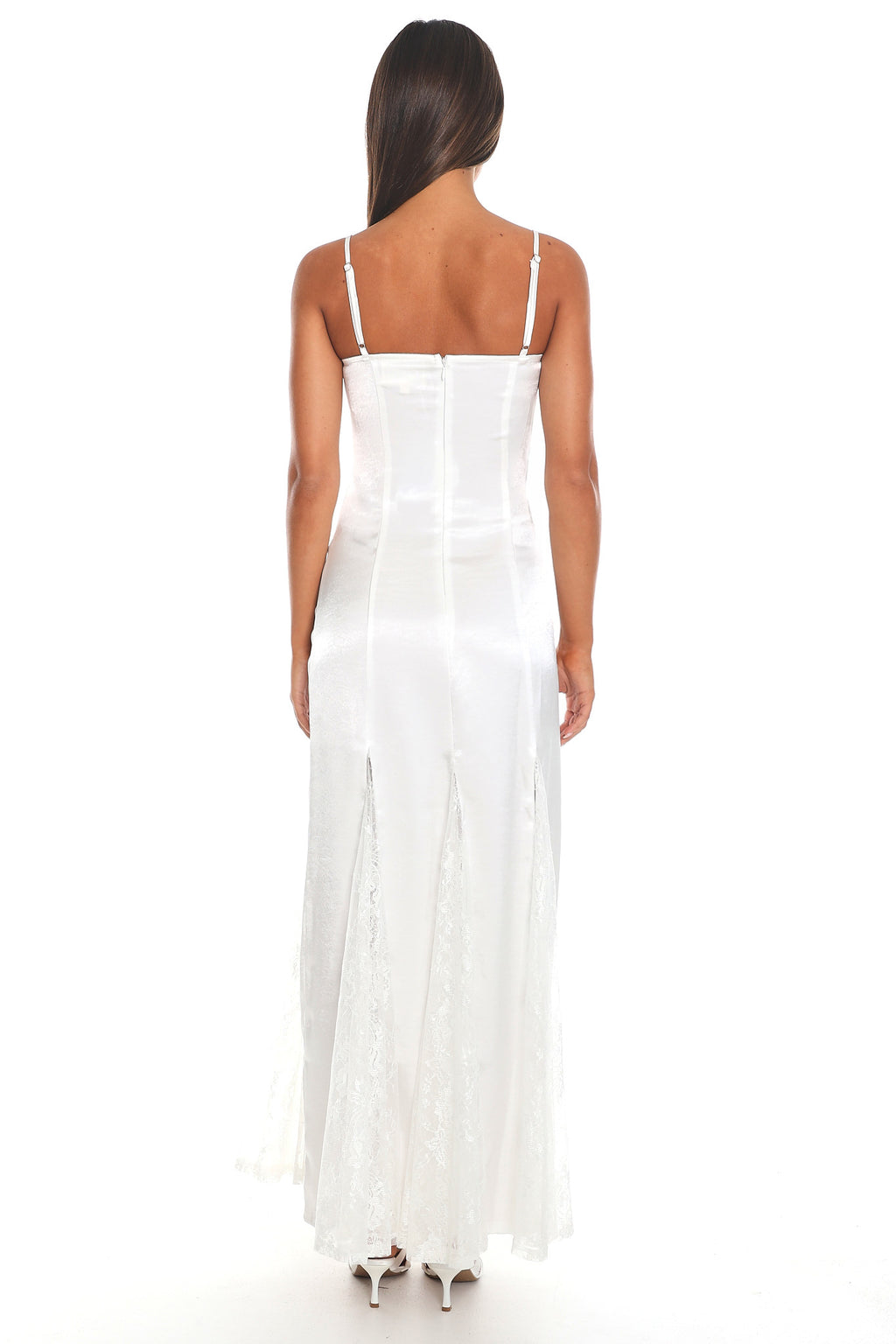 Palome Lace Insert Satin Maxi Dress White