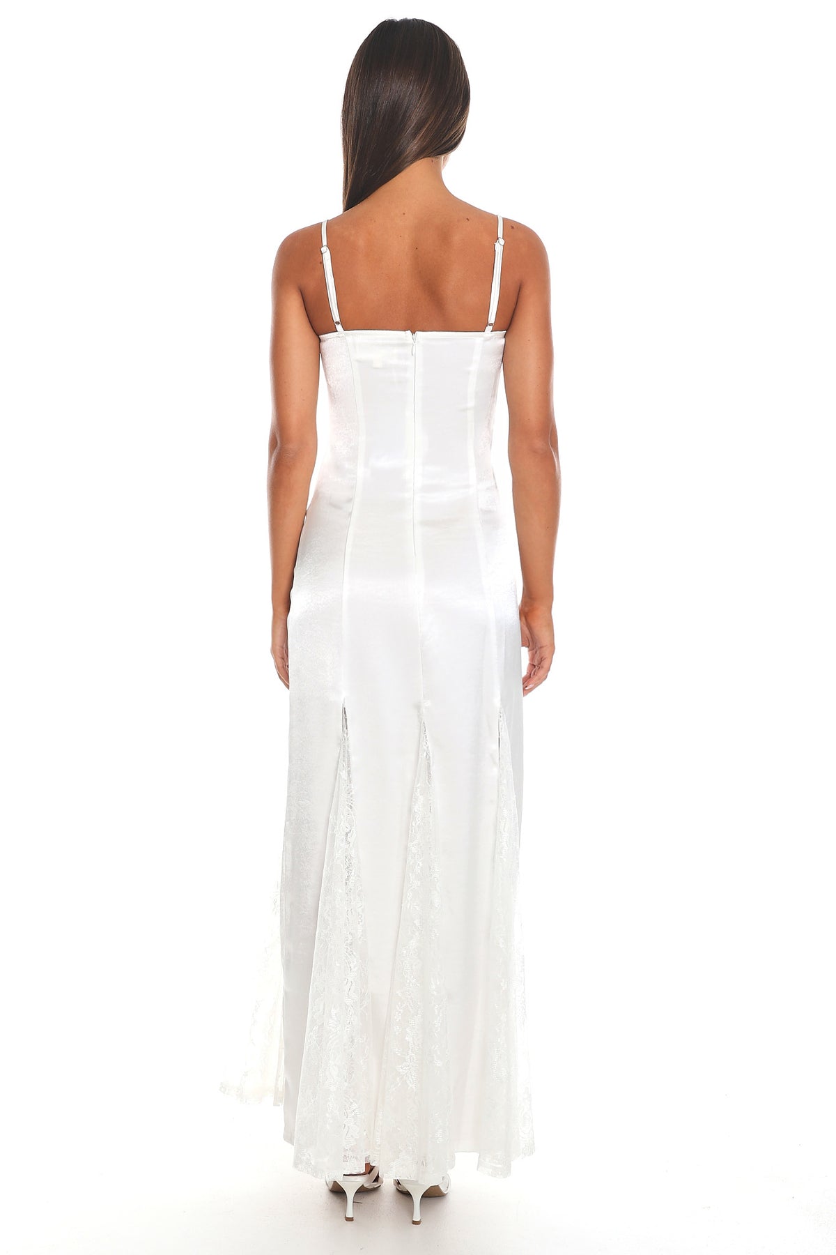Palome Lace Insert Satin Maxi Dress White