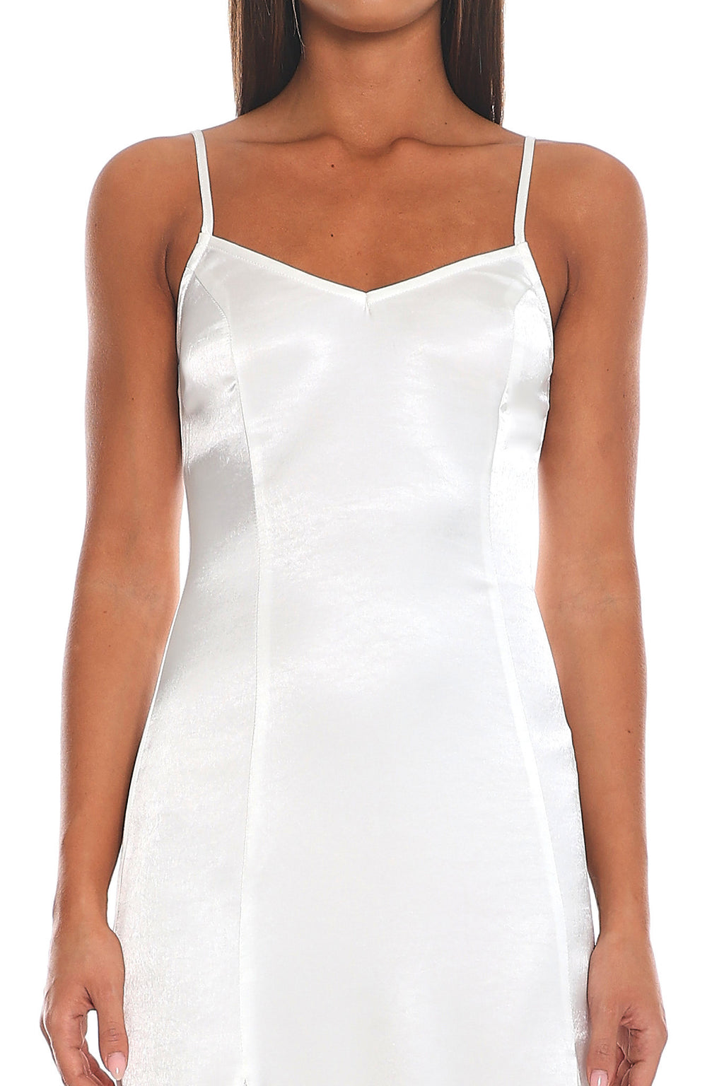 Palome Lace Insert Satin Maxi Dress White