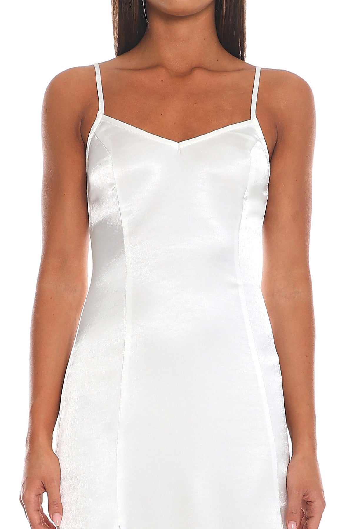 Palome Lace Insert Satin Maxi Dress White