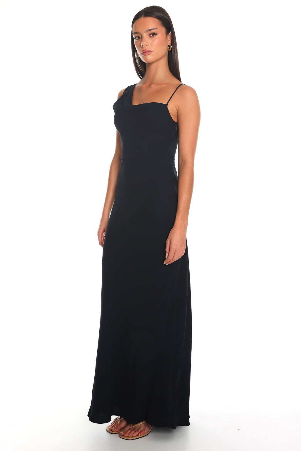 Sleeked Down Asymmetric Maxi Dress Navy