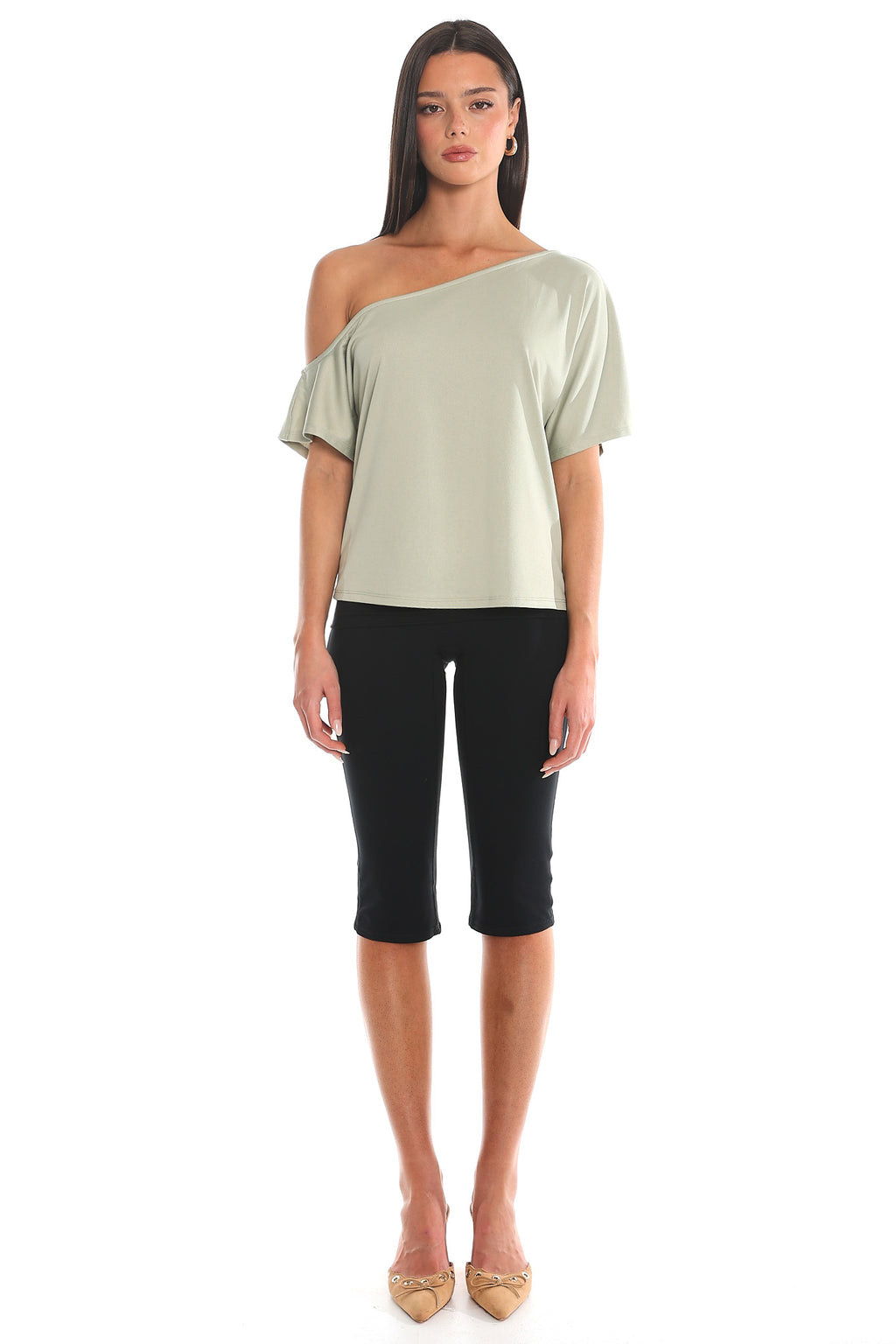 Devoe Asymmetric One-Shoulder Top Sage