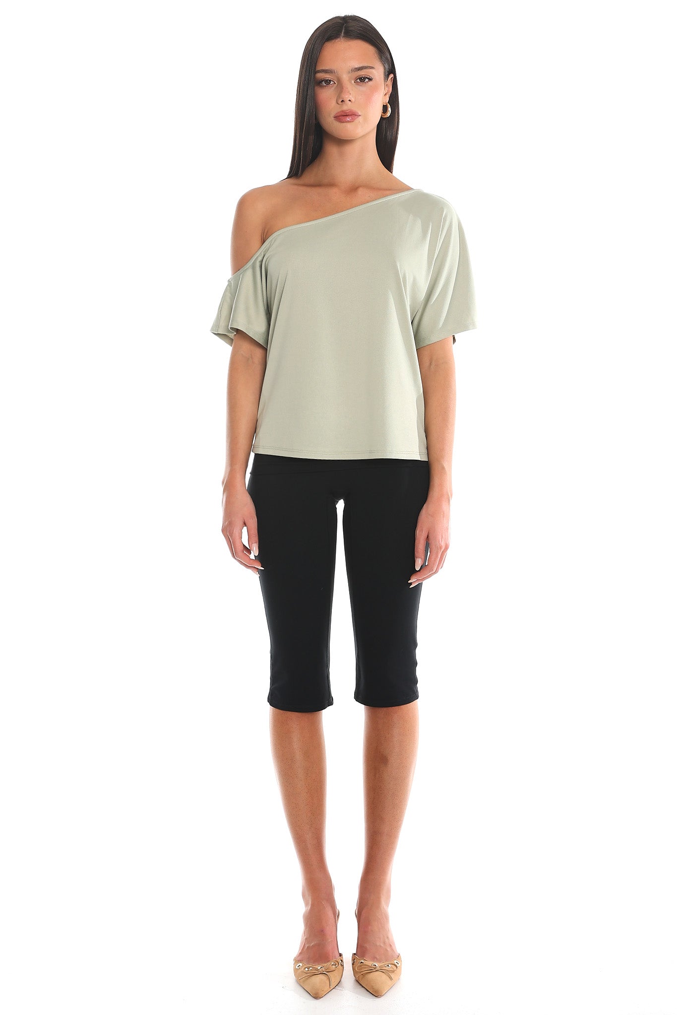 Devoe Asymmetric One-Shoulder Top Sage