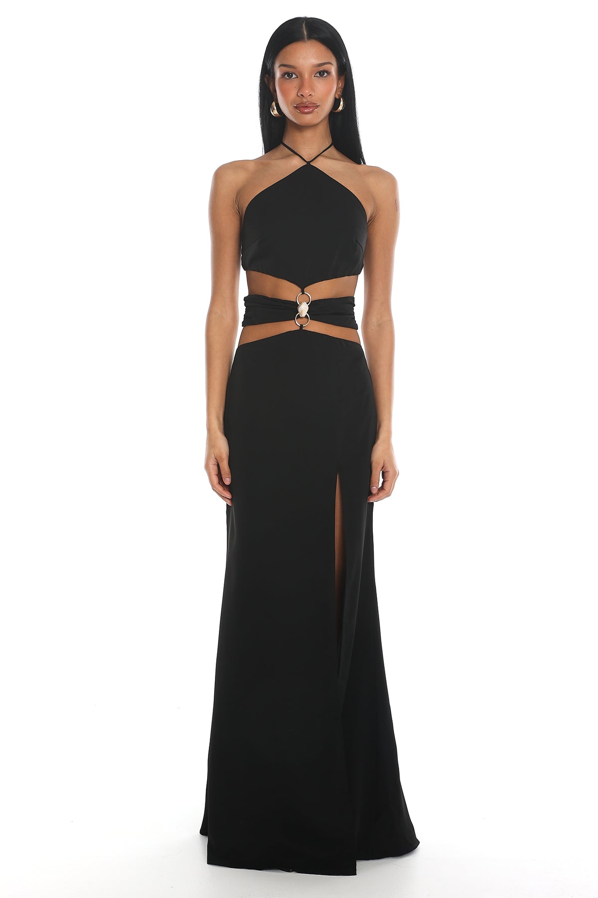 Tullia Cut Out Halter Maxi Dress Black