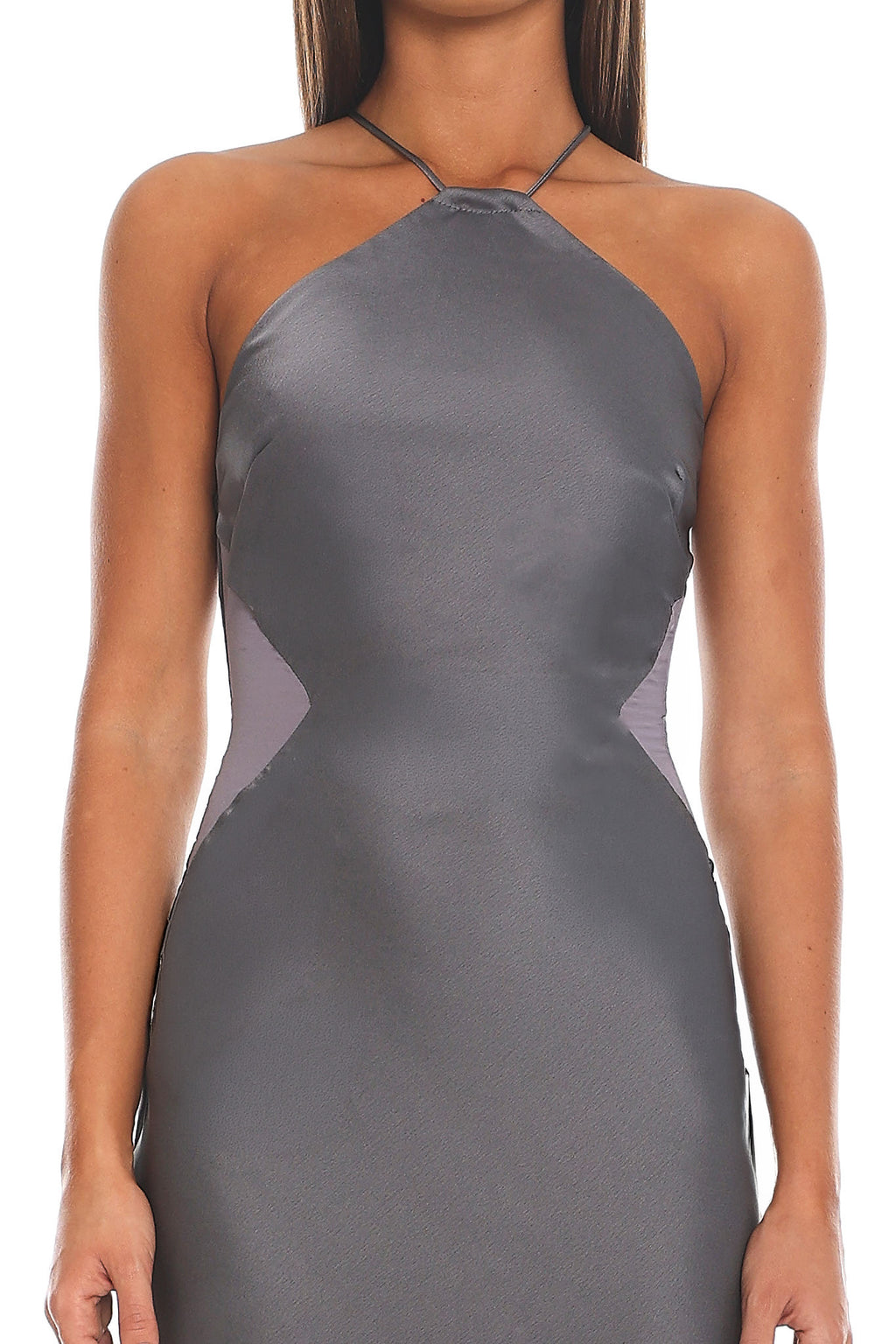 Saturn Return Halter Neck Satin Maxi Dress Grey