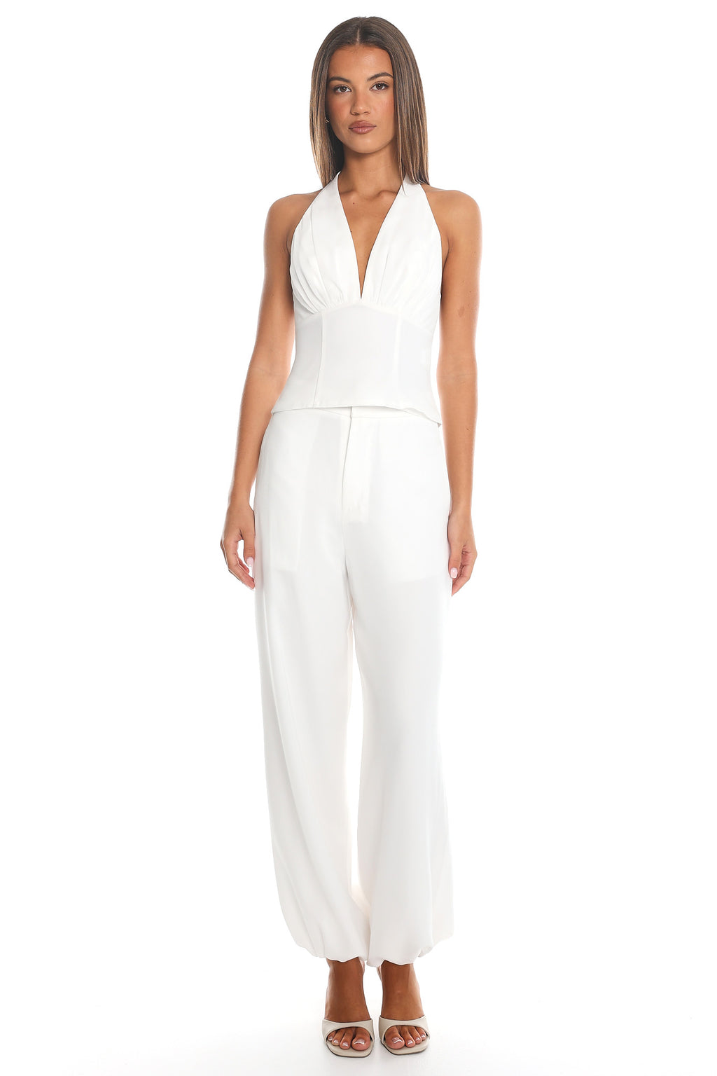 Come Undone Bubble Hem Trousers White