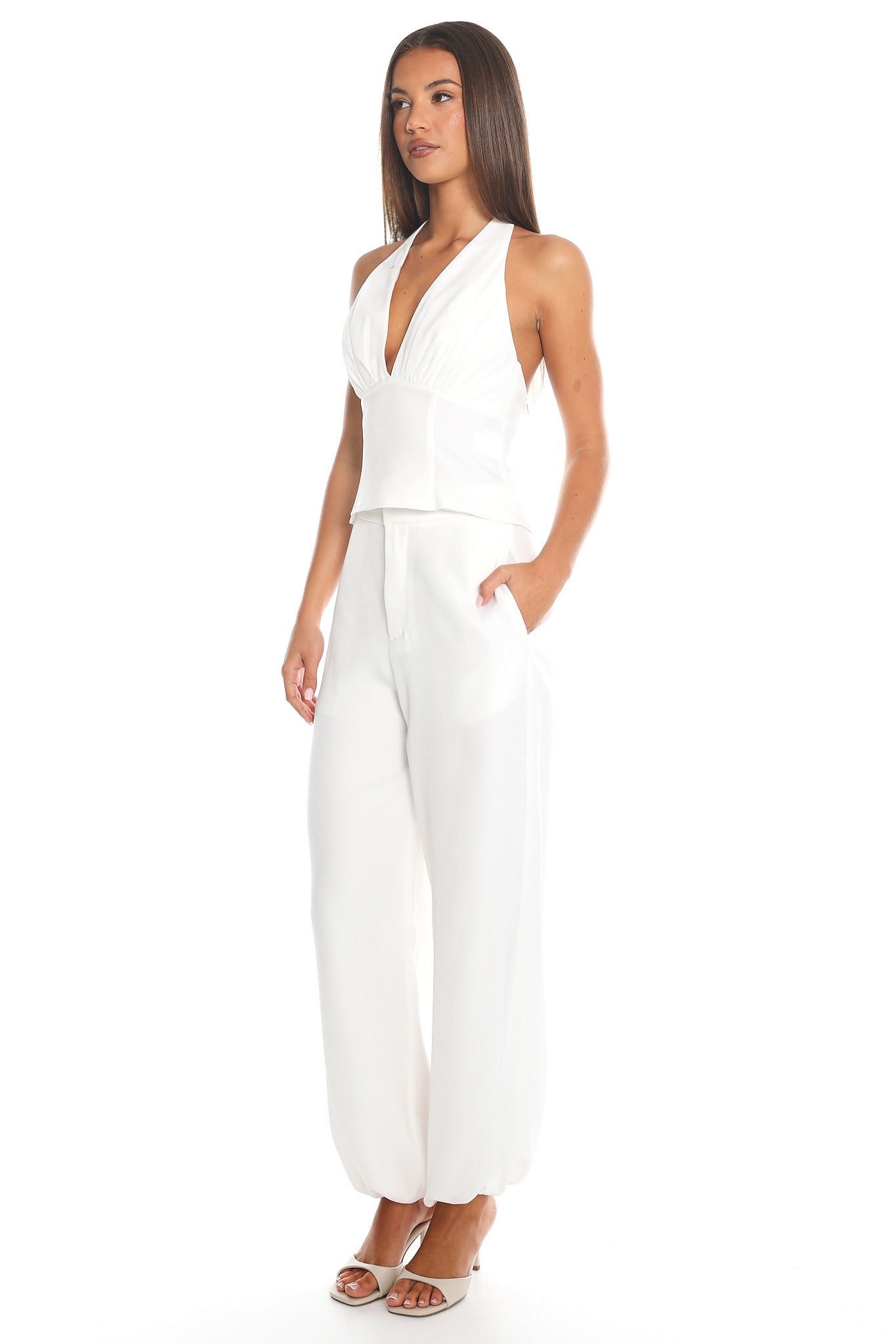 Come Undone Bubble Hem Trousers White