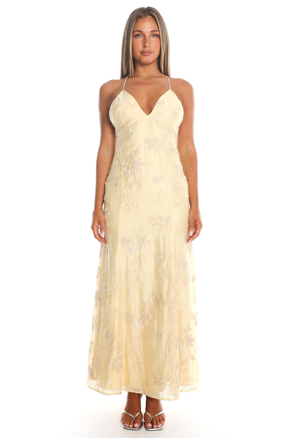 Libertine Beaded Maxi Dress Yellow by Selfie Leslie