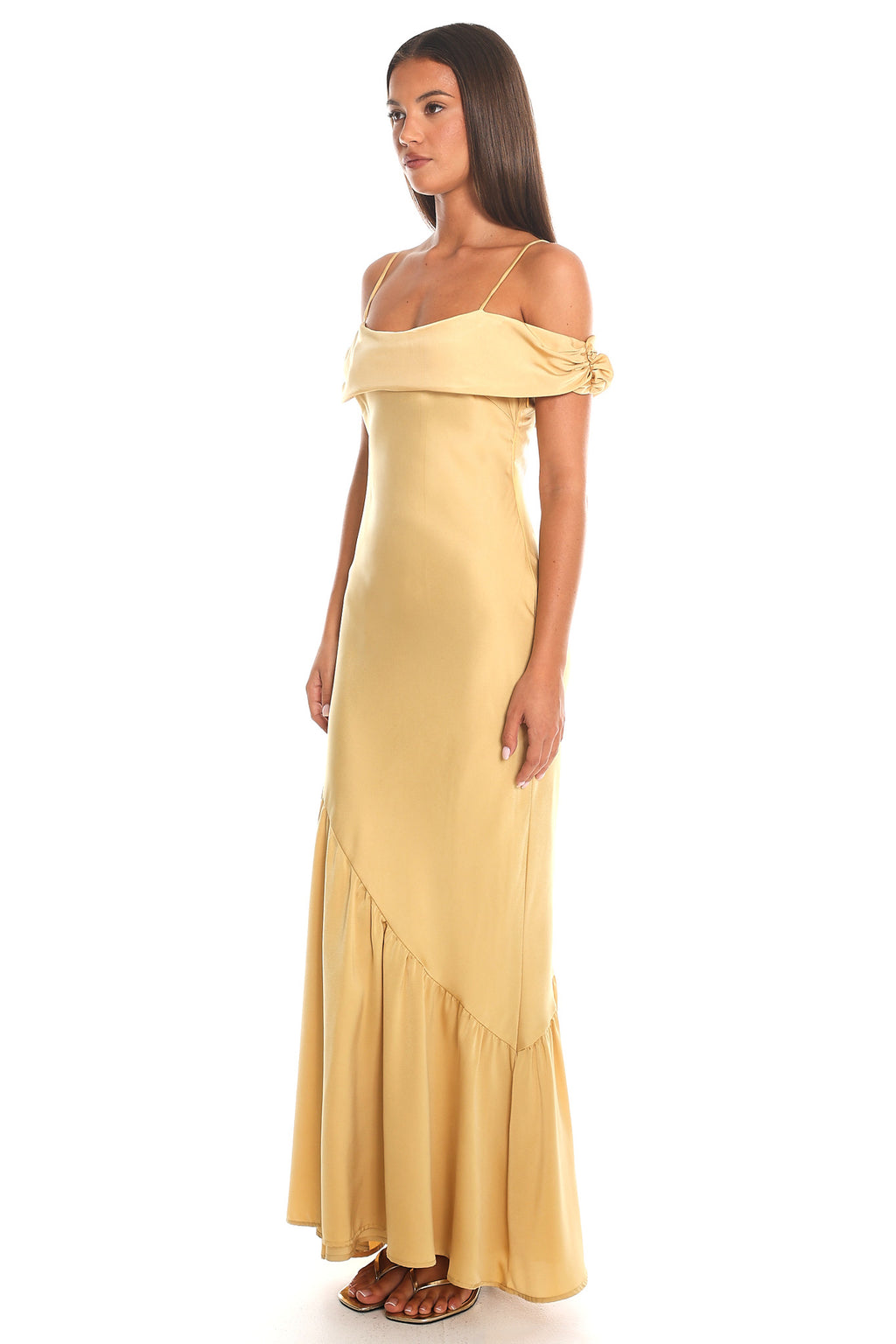 Gamble Off-Shoulder Maxi Dress Gold