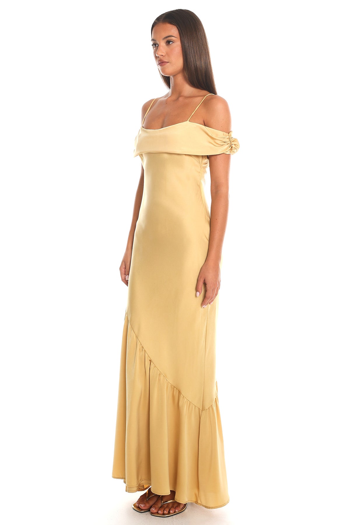Gamble Off-Shoulder Maxi Dress Gold