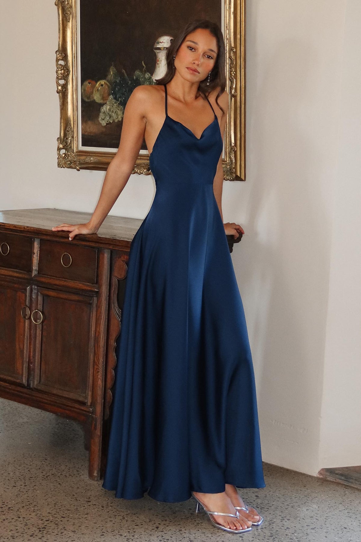 Andreis Cowl Neck Maxi Dress Navy by Selfie Leslie