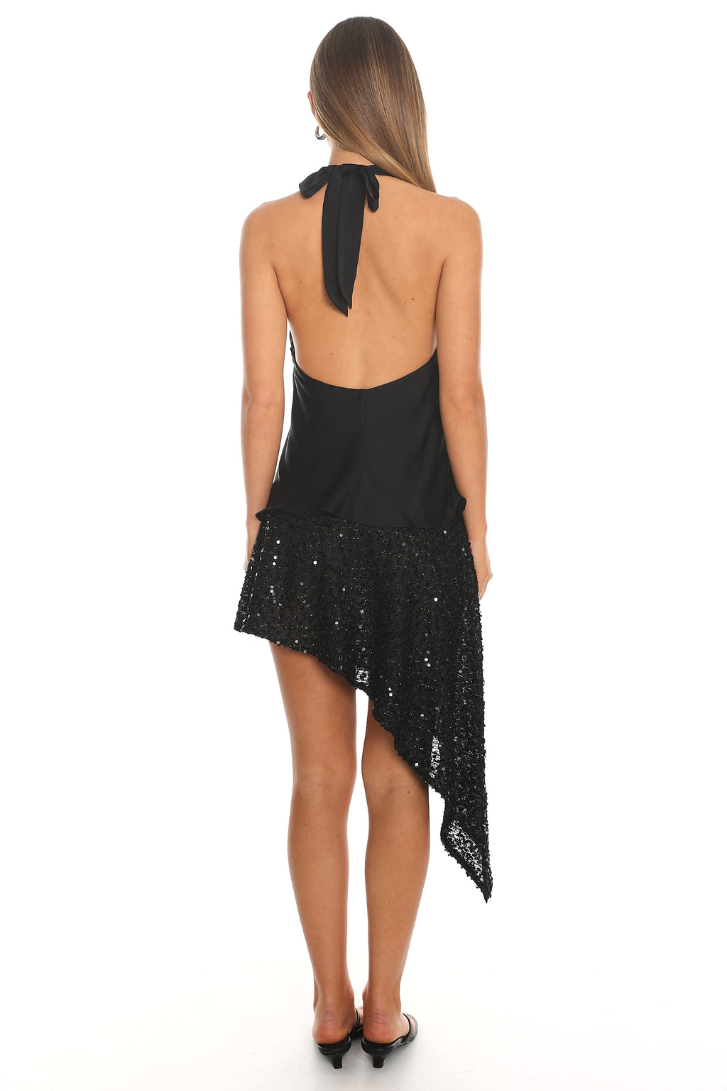 Quartz Cowl Halter Mini Dress Black