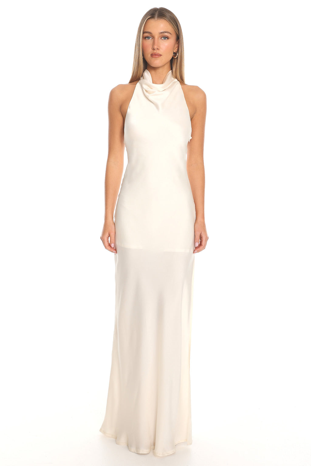 Opallite Silk Cowl Halter Maxi Dress Oyster