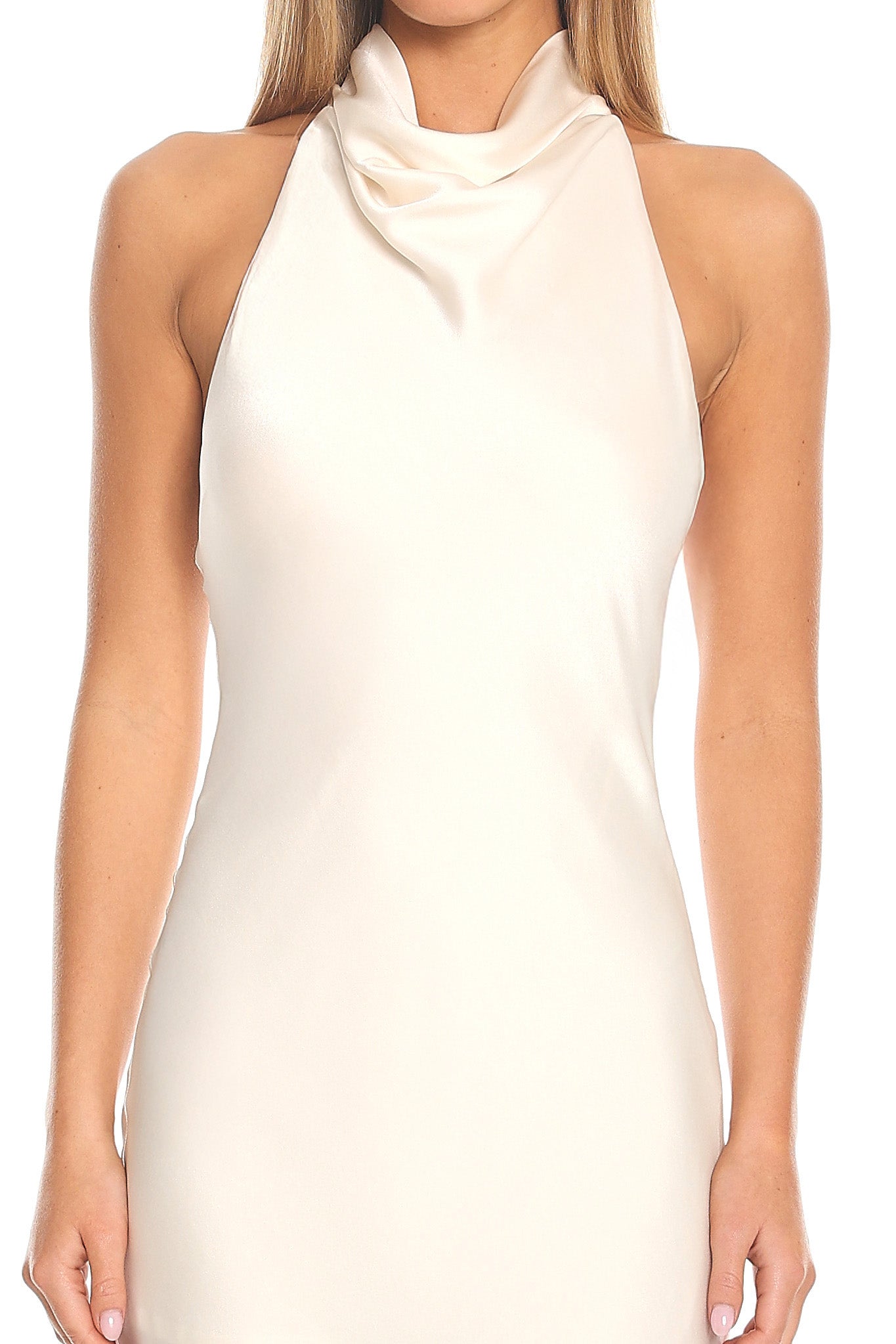 Opallite Silk Cowl Halter Maxi Dress Oyster