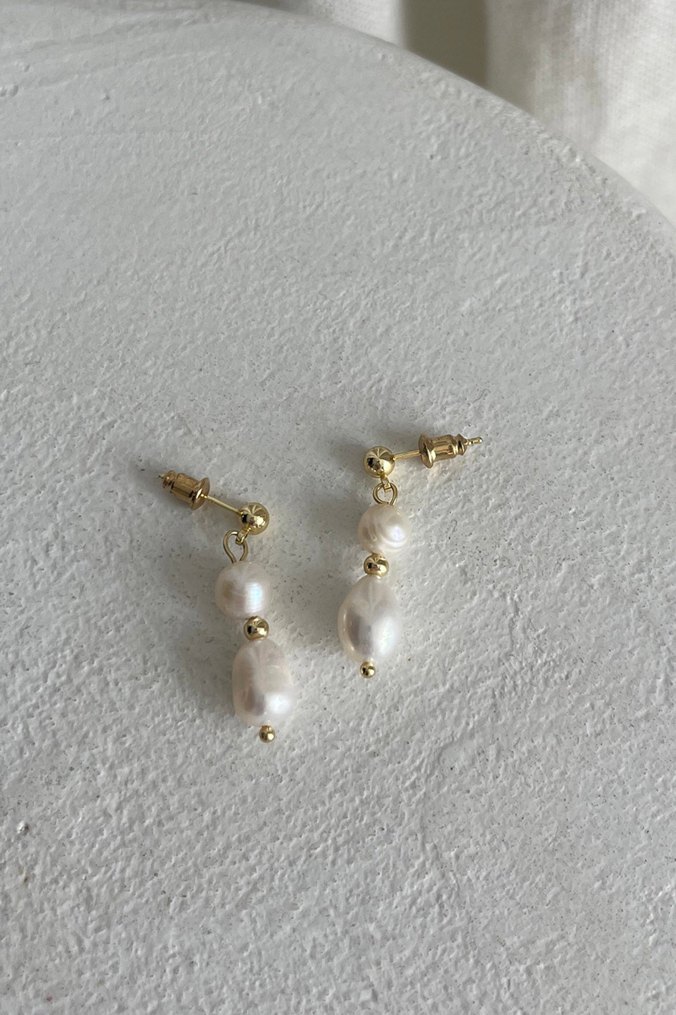Minka Double Pearl Drop Earrings Gold by Selfie Leslie