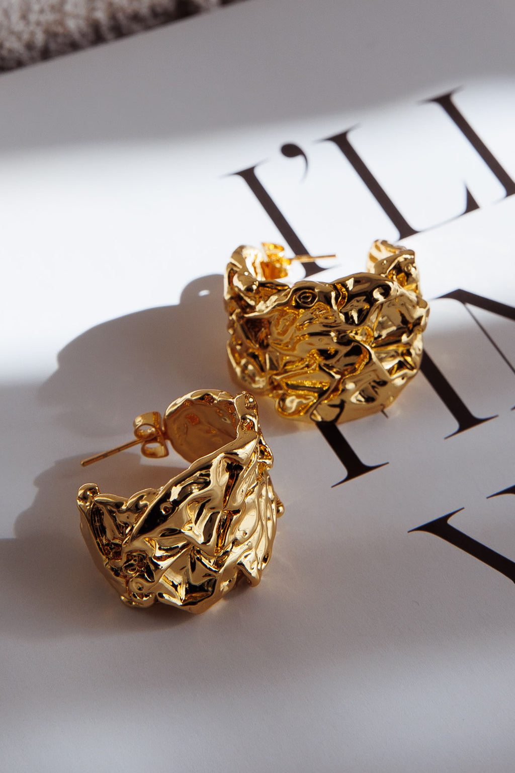 Ora Crinkle Foil Hoop Earrings Gold by Selfie Leslie