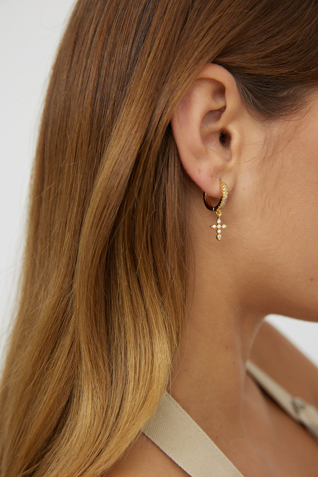 Salvation Zircon Cross Earrings Gold by Selfie Leslie
