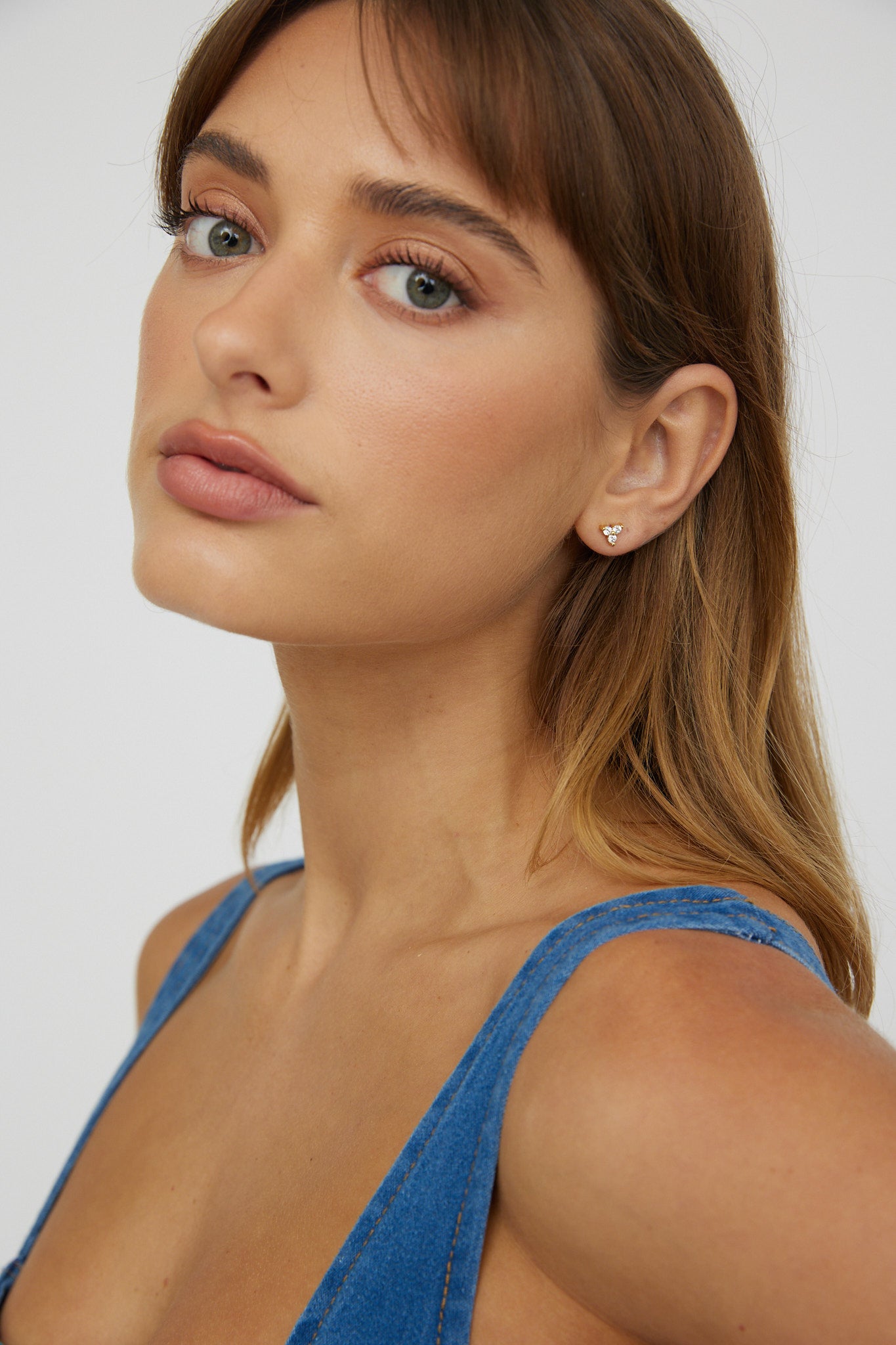 Trinity Zircon Stud Earrings Gold by Selfie Leslie