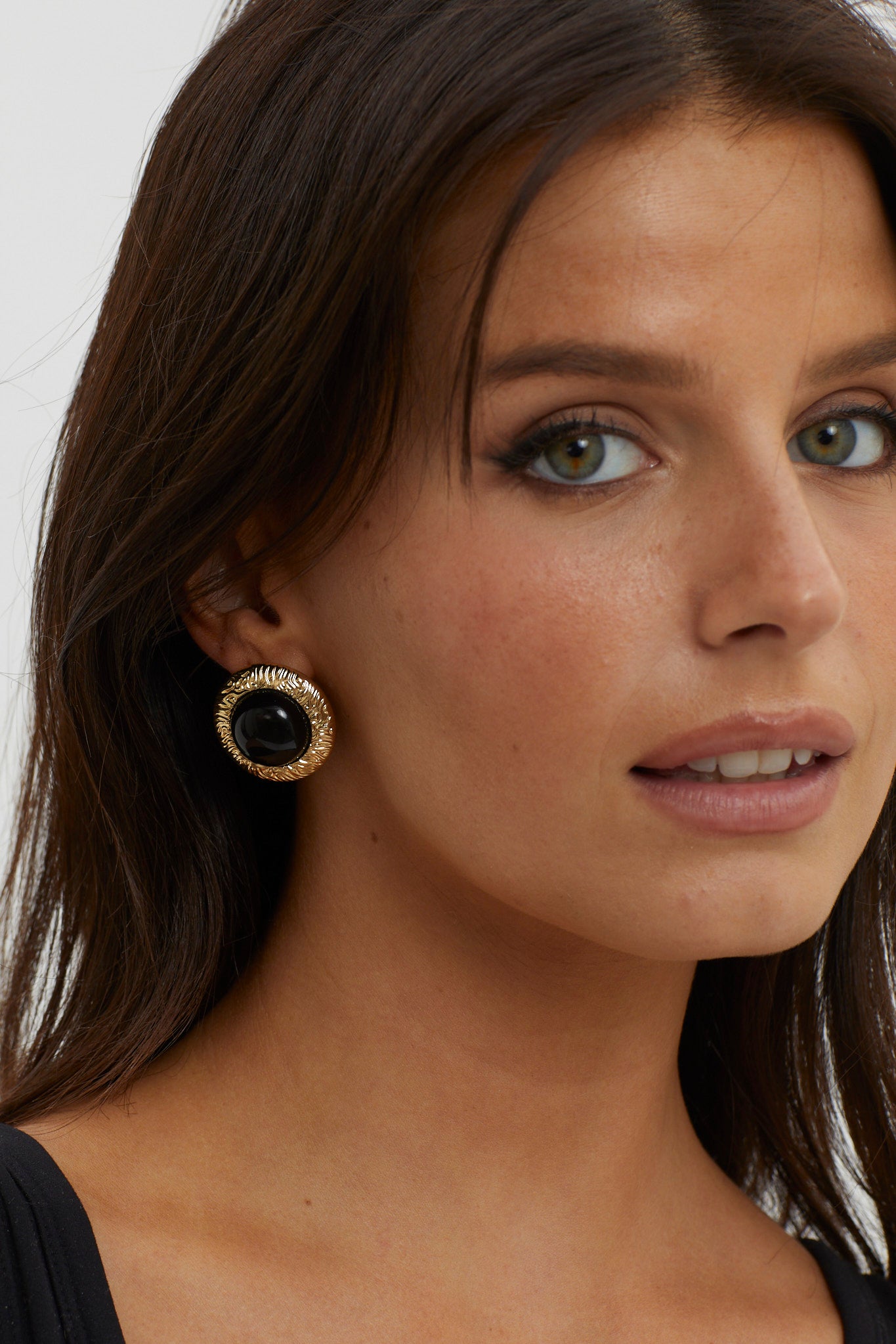 Misty Gold Dome Earrings Black by Selfie Leslie