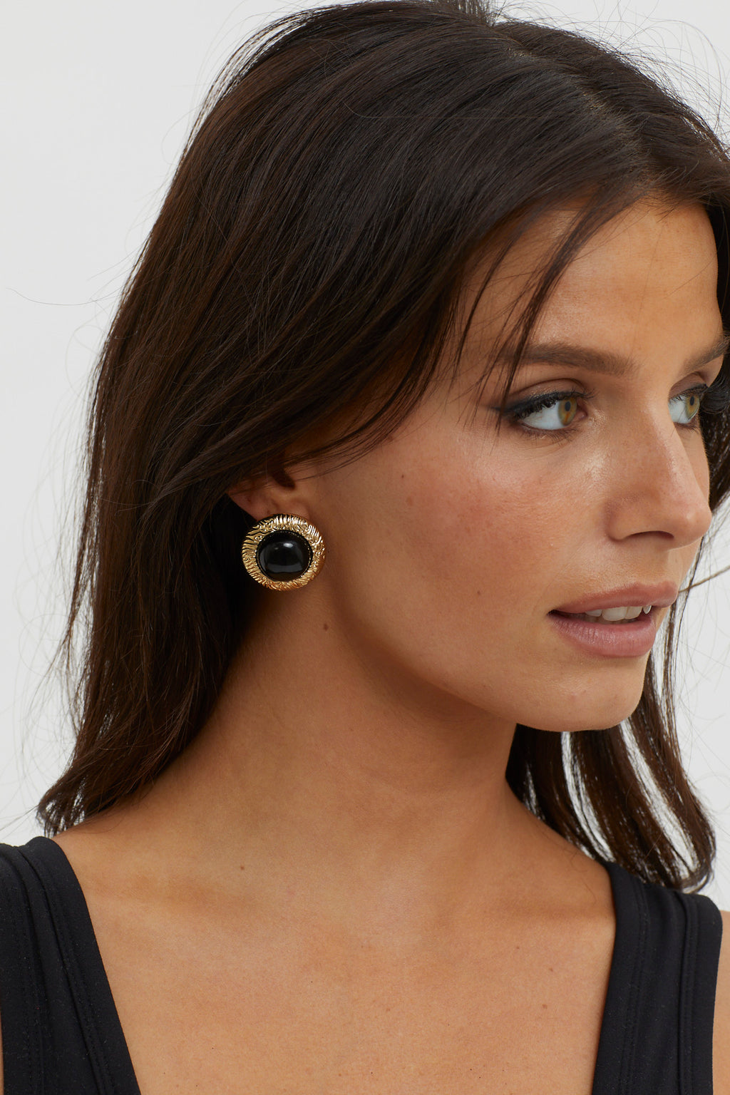 Misty Gold Dome Earrings Black by Selfie Leslie
