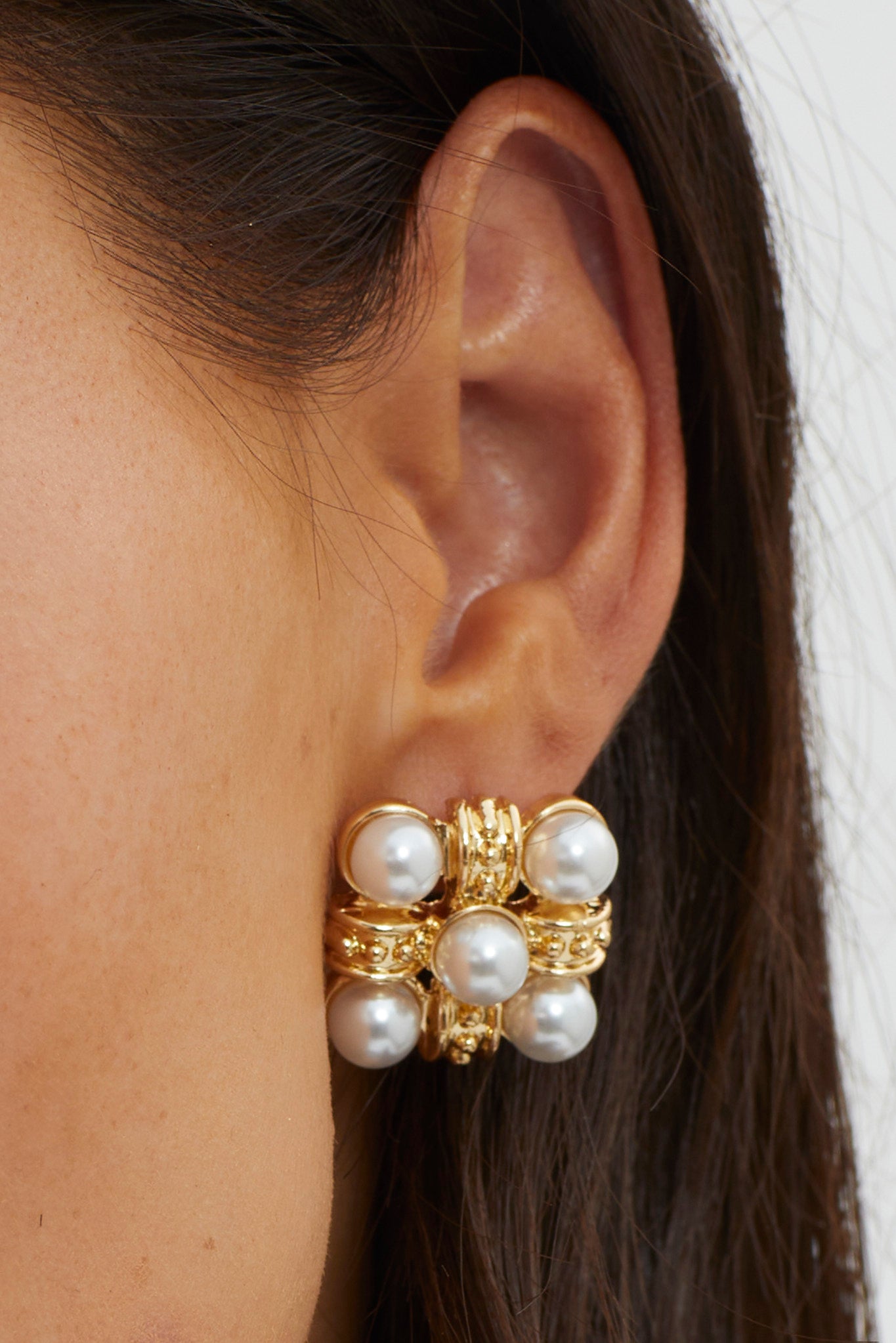 Montage Pearl Stud Earrings Gold by Selfie Leslie