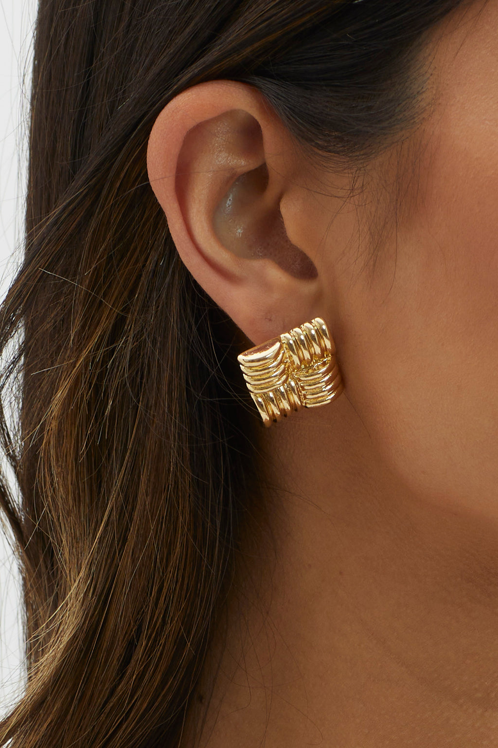 Manhattan Square Ribbed Earrings Gold by Selfie Leslie