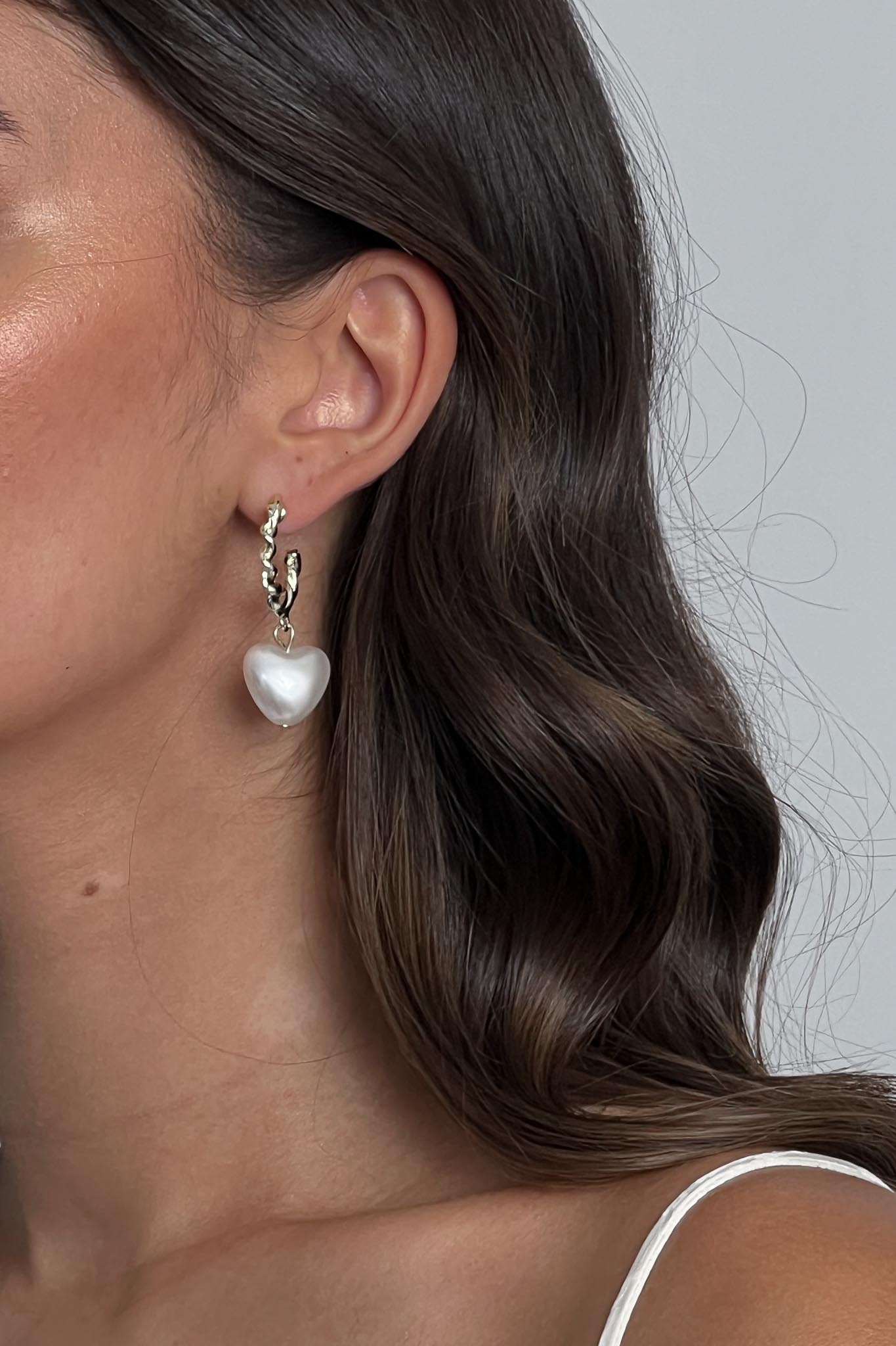 Paris Puffed Pearl Hoop Earrings Gold by Selfie Leslie