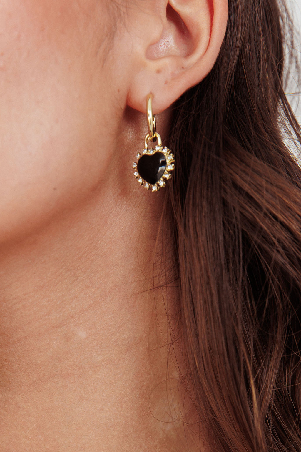 Lovers Enamel Heart Rhinestone Earrings Gold by Selfie Leslie