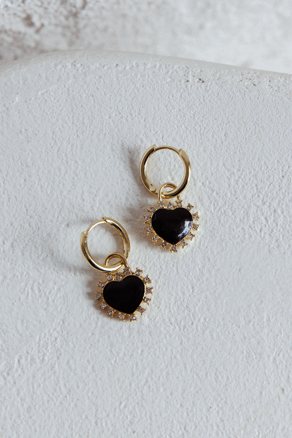 Lovers Enamel Heart Rhinestone Earrings Gold by Selfie Leslie