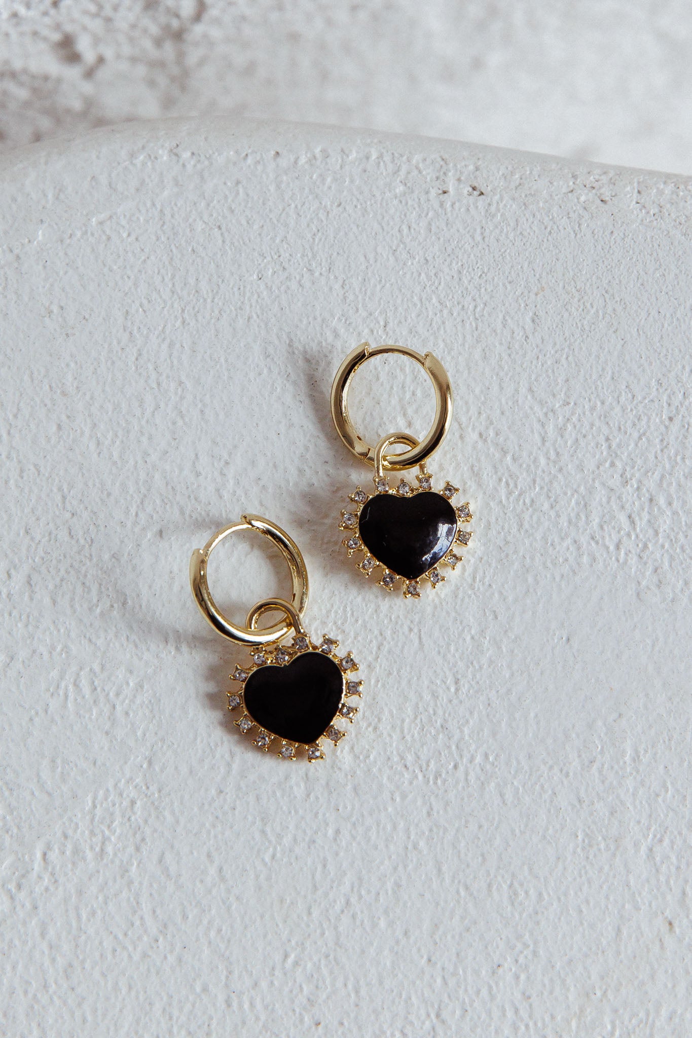 Lovers Enamel Heart Rhinestone Earrings Gold by Selfie Leslie