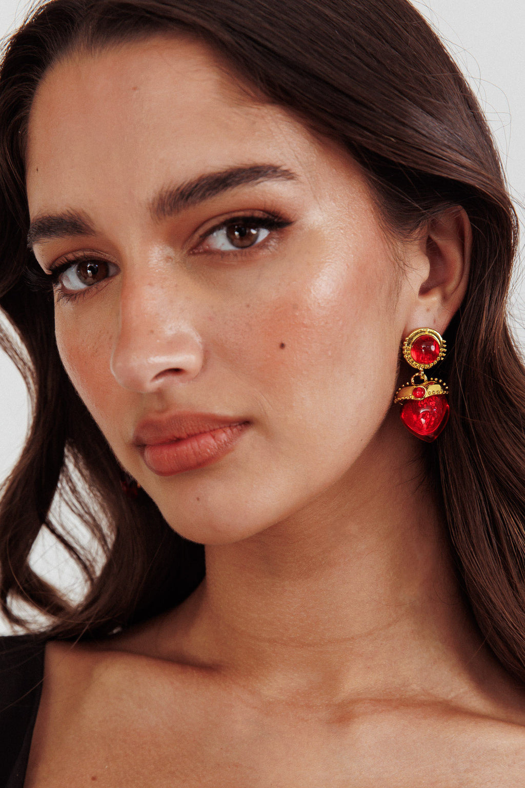 Raja Puffed Red Heart Earrings Gold by Selfie Leslie
