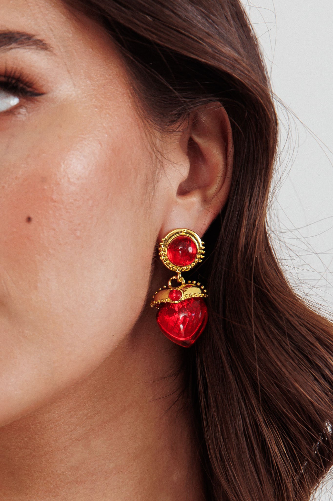 Raja Puffed Red Heart Earrings Gold by Selfie Leslie