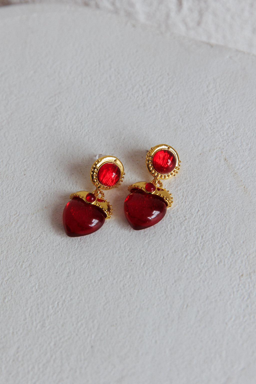 Raja Puffed Red Heart Earrings Gold by Selfie Leslie