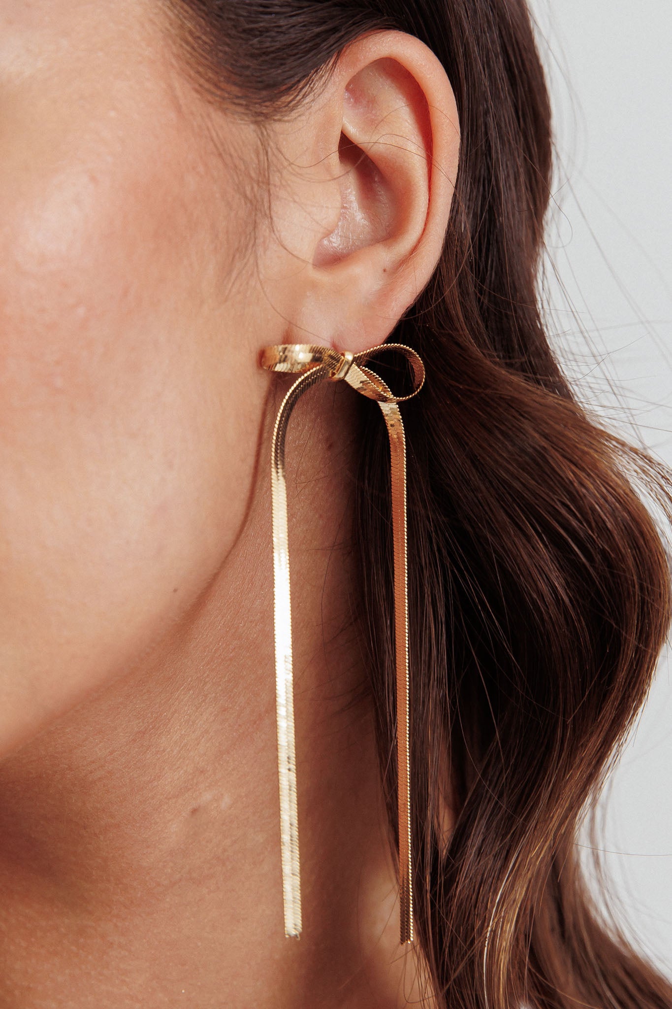 Macy Herringbone Bow Earrings Gold by Selfie Leslie