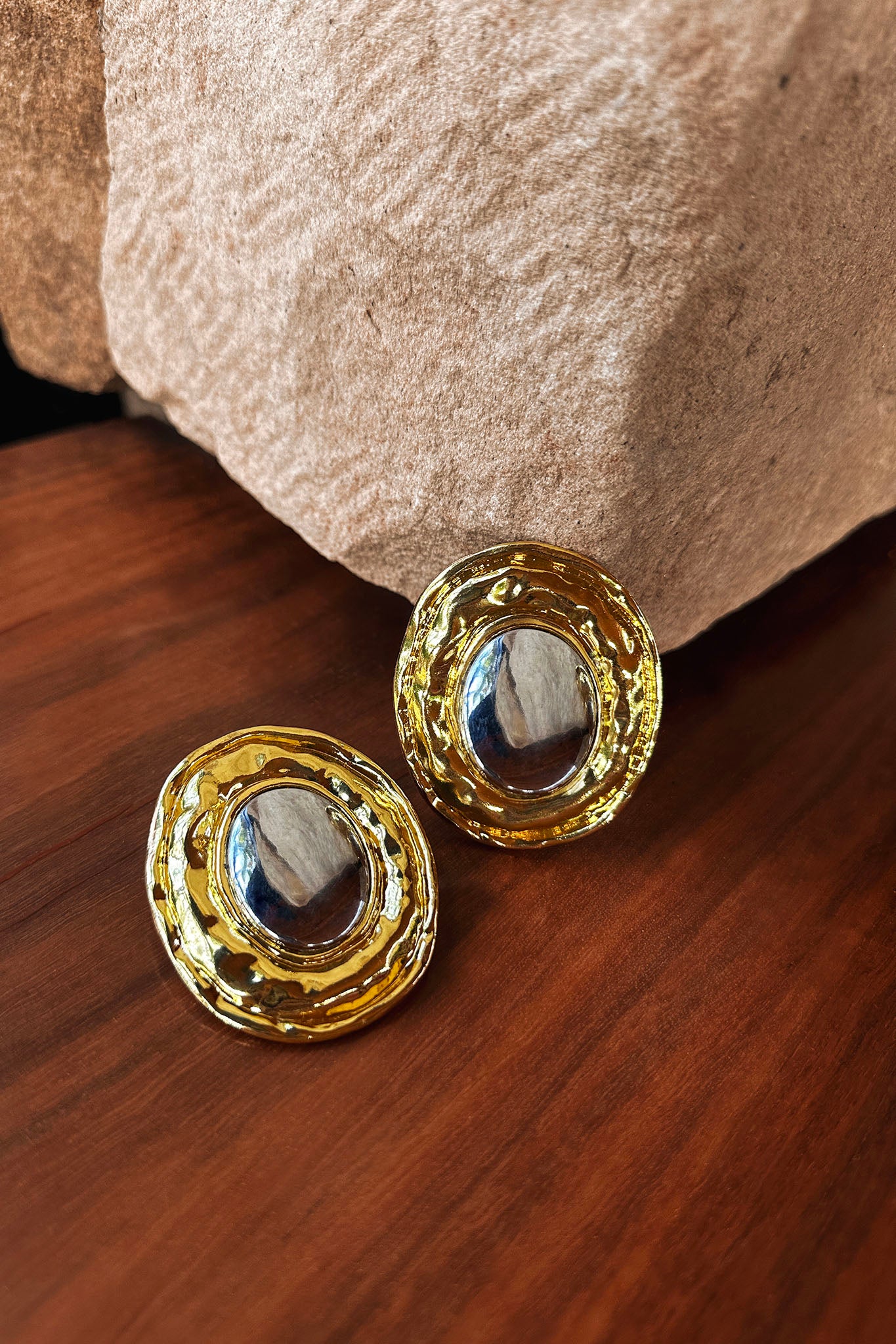 Achilles Two Toned Round Earrings Gold by Selfie Leslie