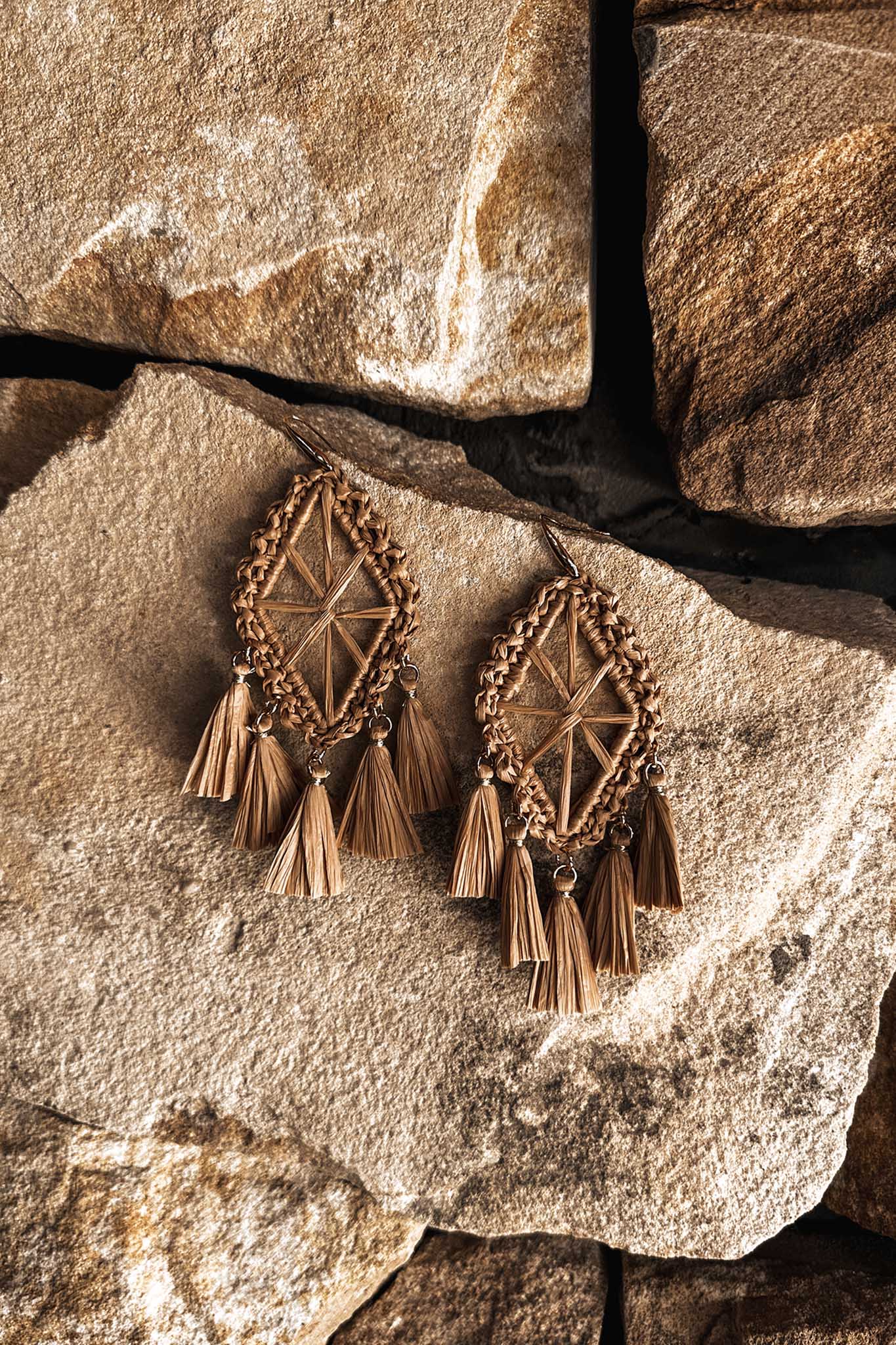 Immense Drop Woven Tassle Earrings Brown by Selfie Leslie