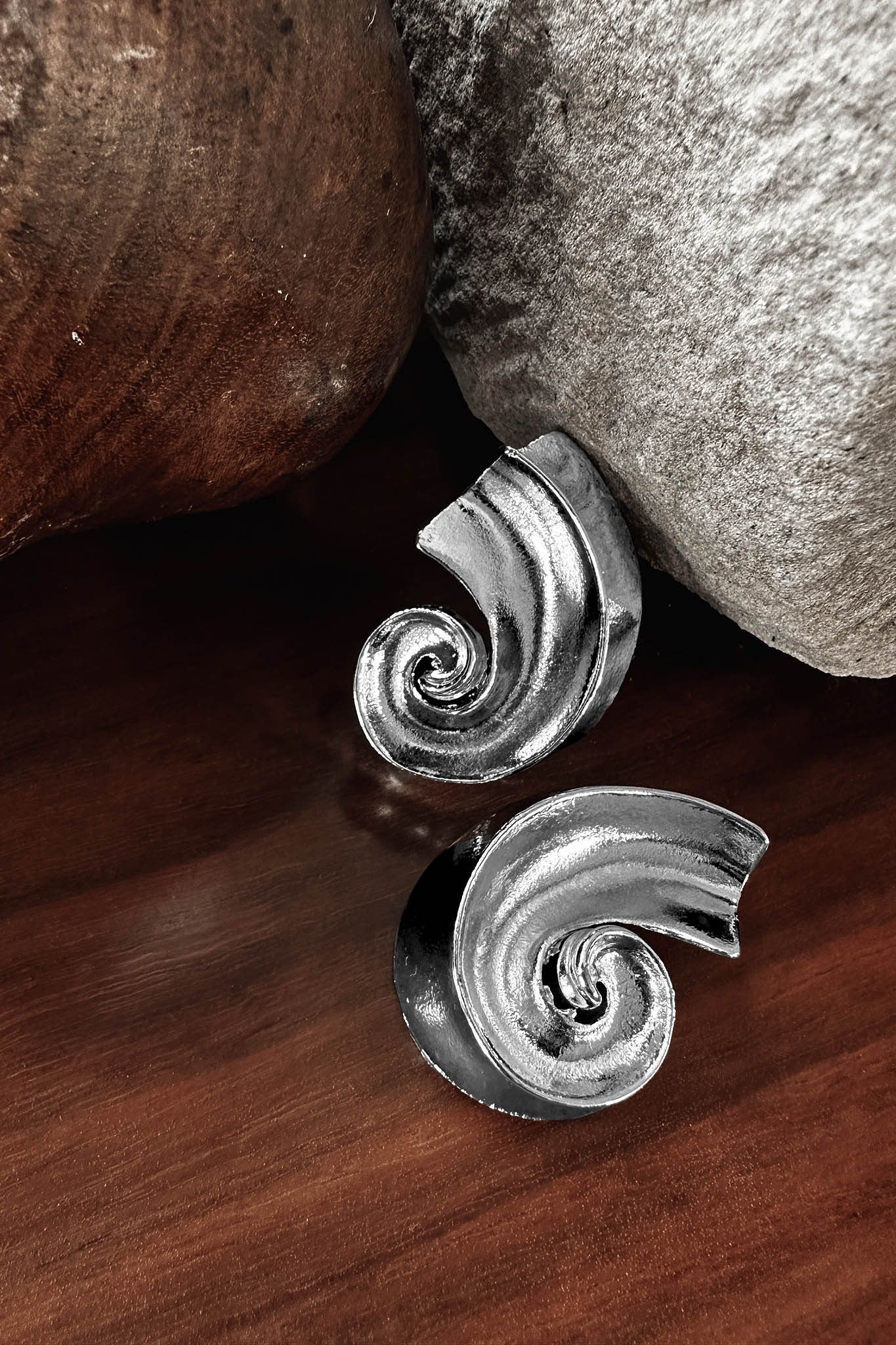Calypso Spiral Shell Earrings Silver by Selfie Leslie