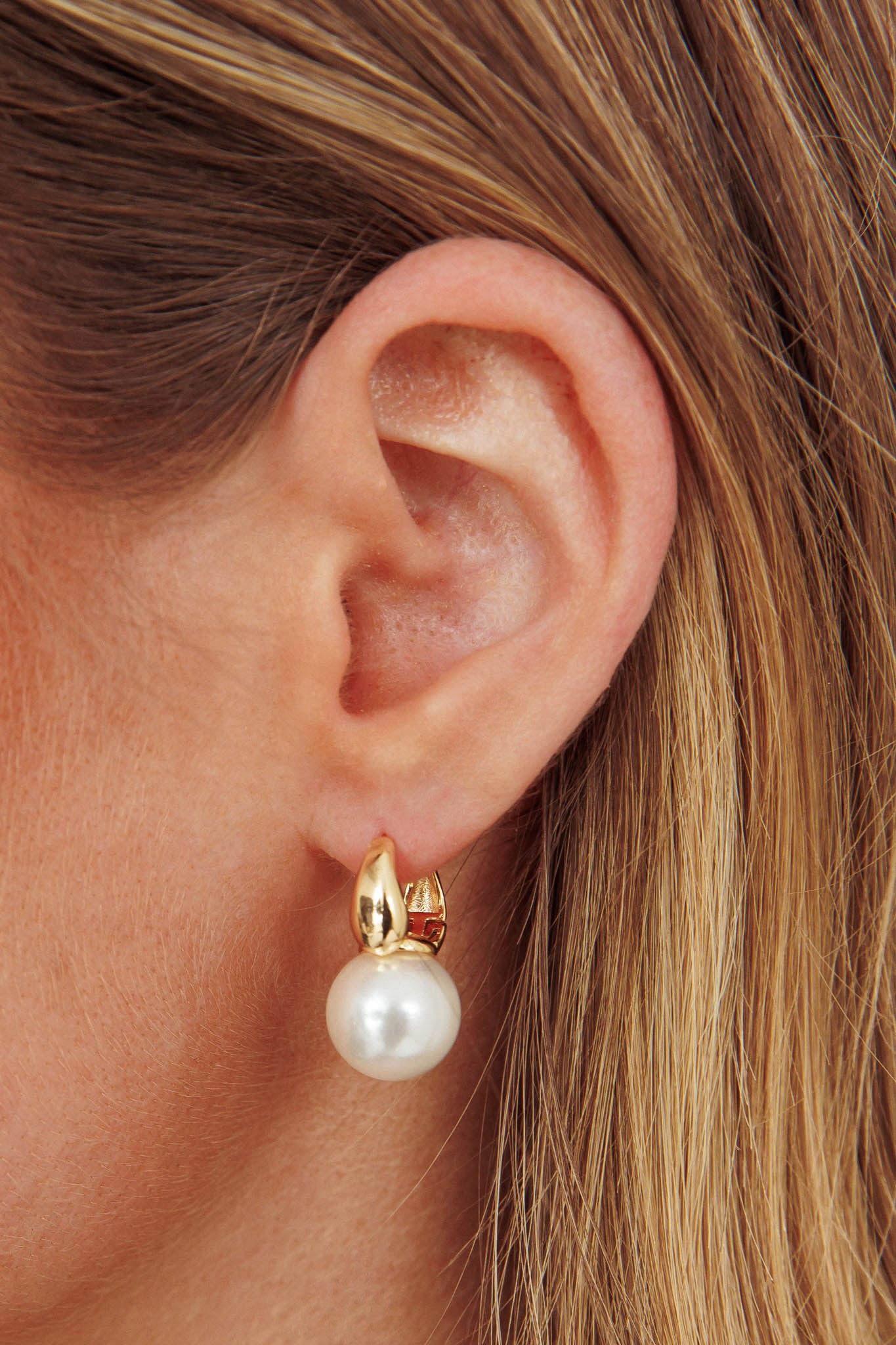 Taj Drop Pearl Earrings Gold by Selfie Leslie