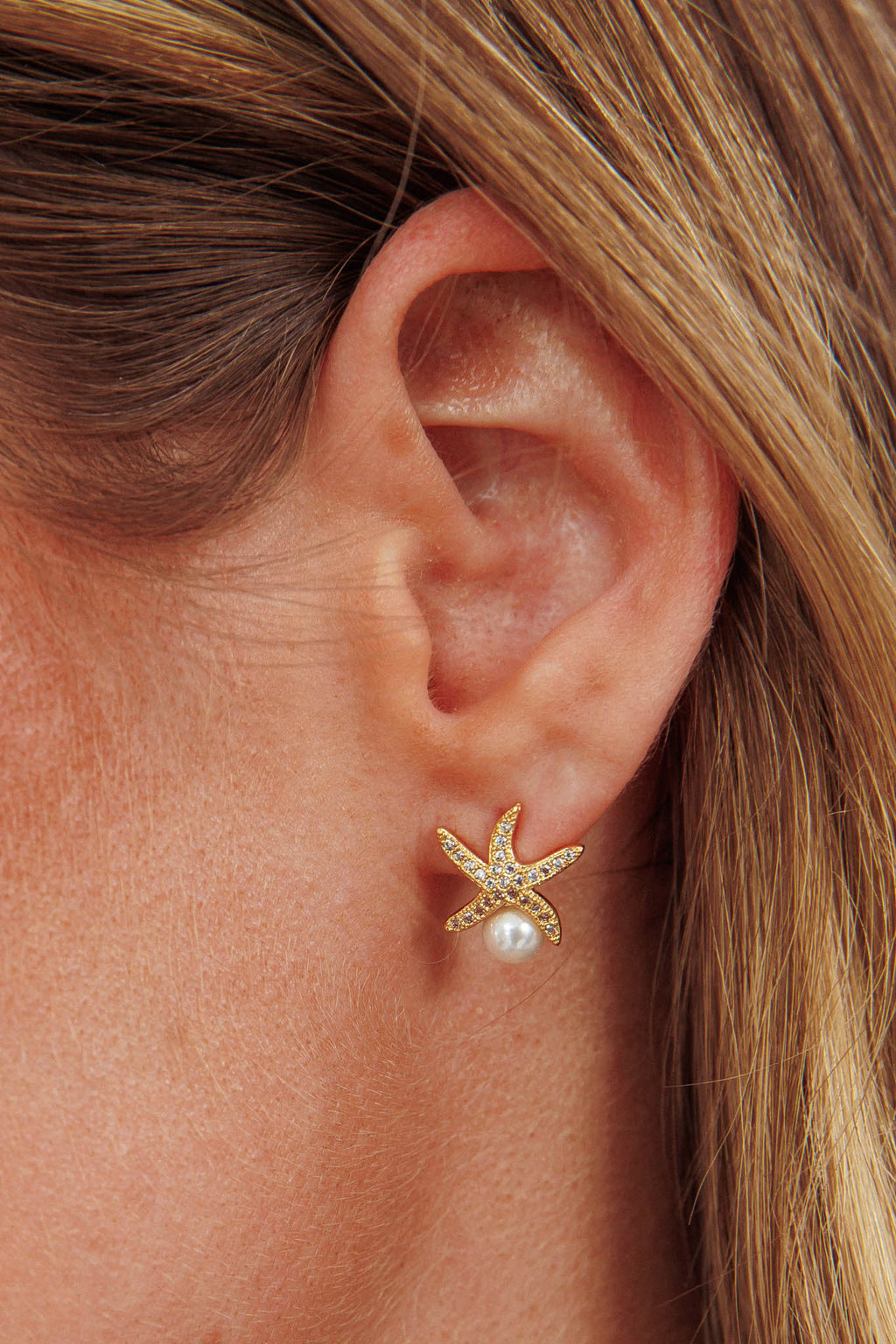Ethereal Starfish With Pearl Stud Earrings Gold by Selfie Leslie