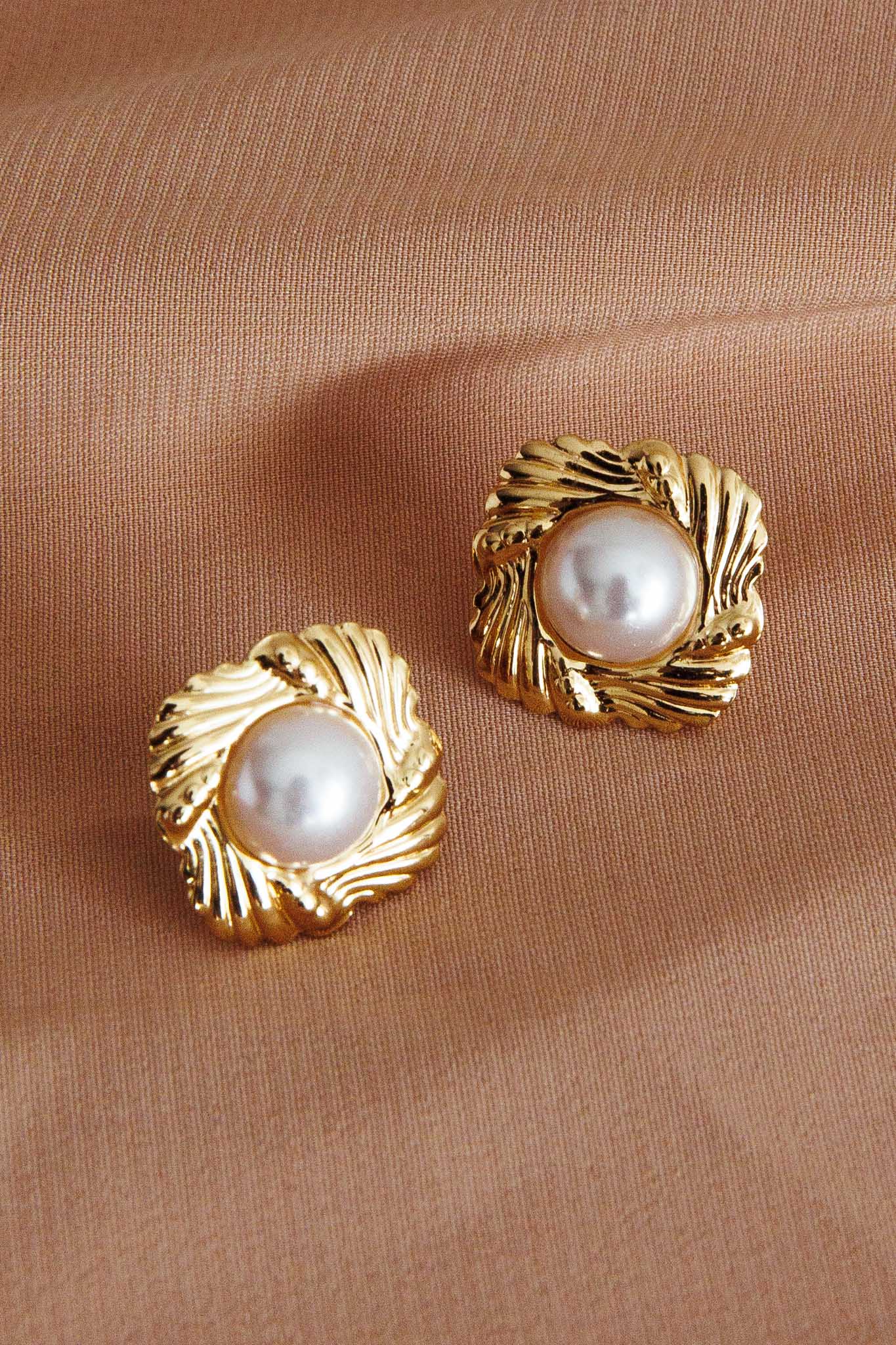 Diana Square Pearl Accent Earrings Gold by Selfie Leslie