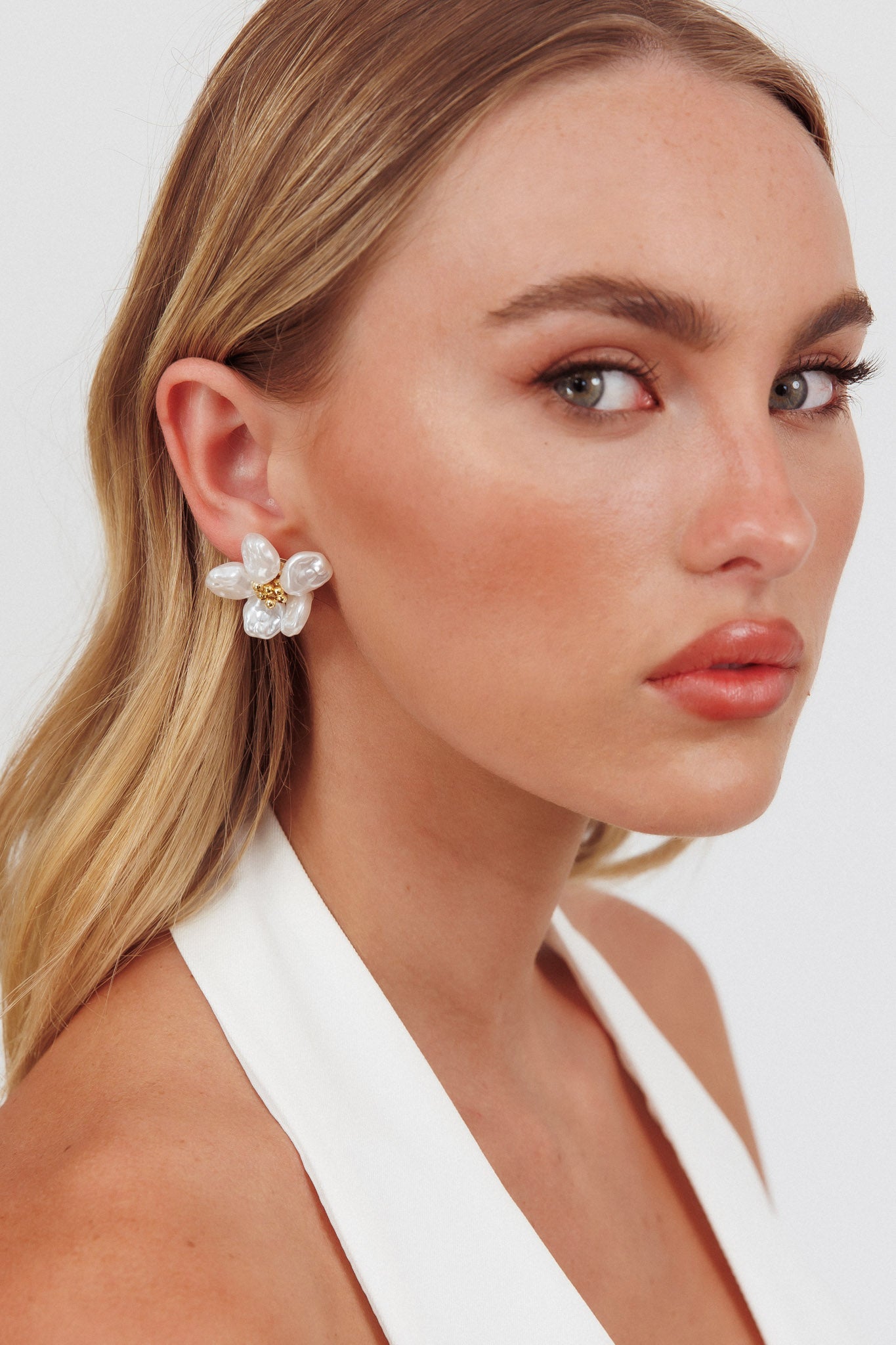 Lilleth Baroque Pearl Flower Earrings Gold by Selfie Leslie