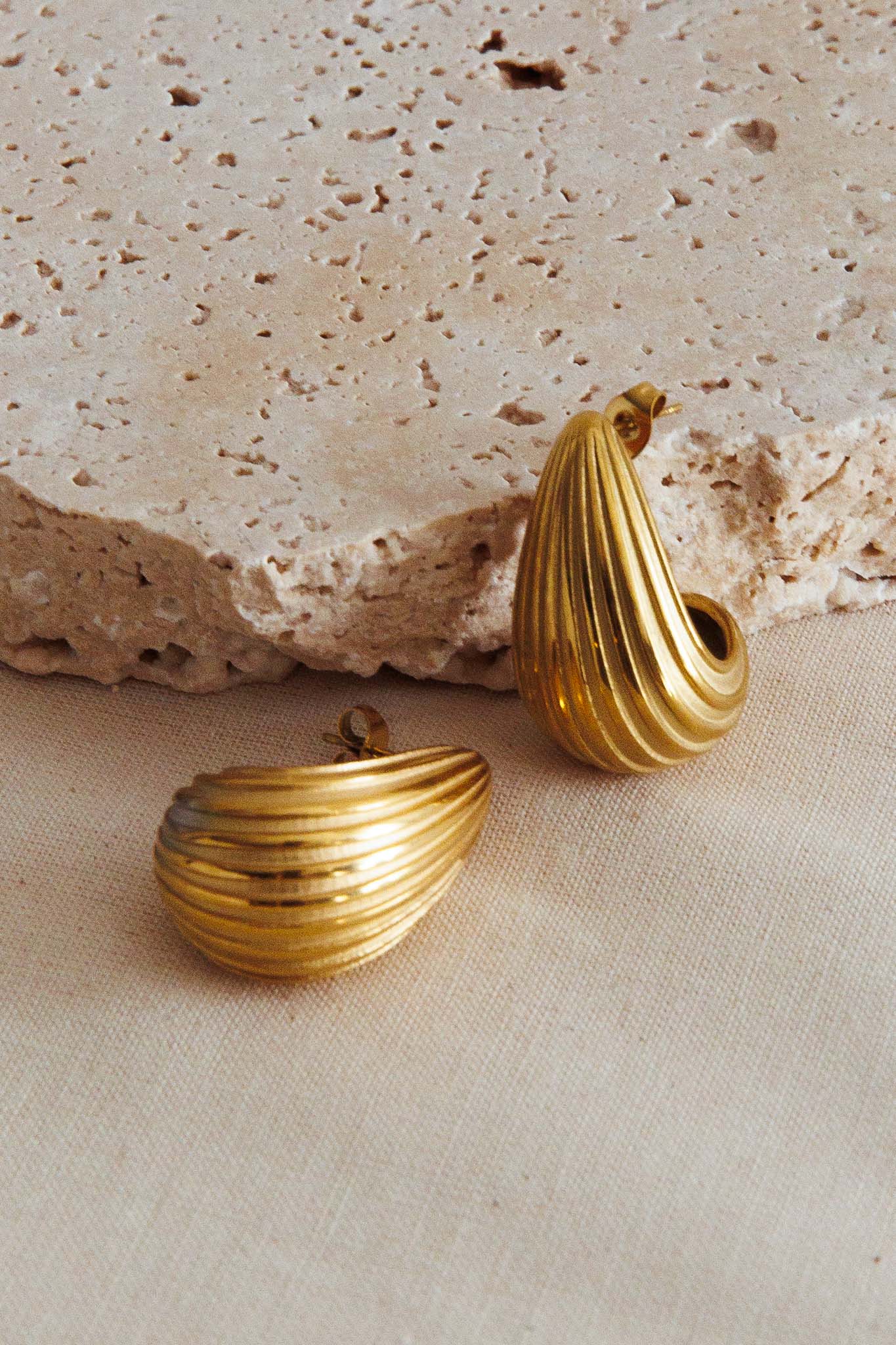 Melonie Striped Ridged Earrings Gold by Selfie Leslie